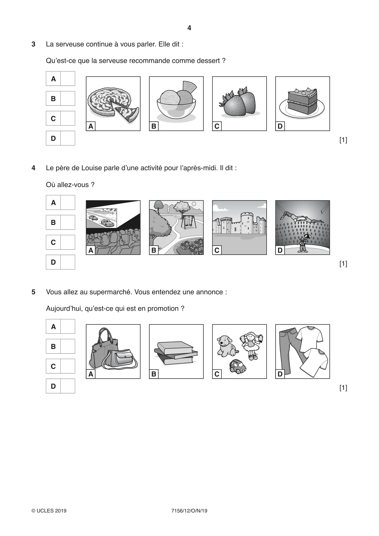 Cambridge IGCSE French (9-1) 7156 2019 Oct/Nov Paper 1 · Variant 2 question paper, page 4 of 12
