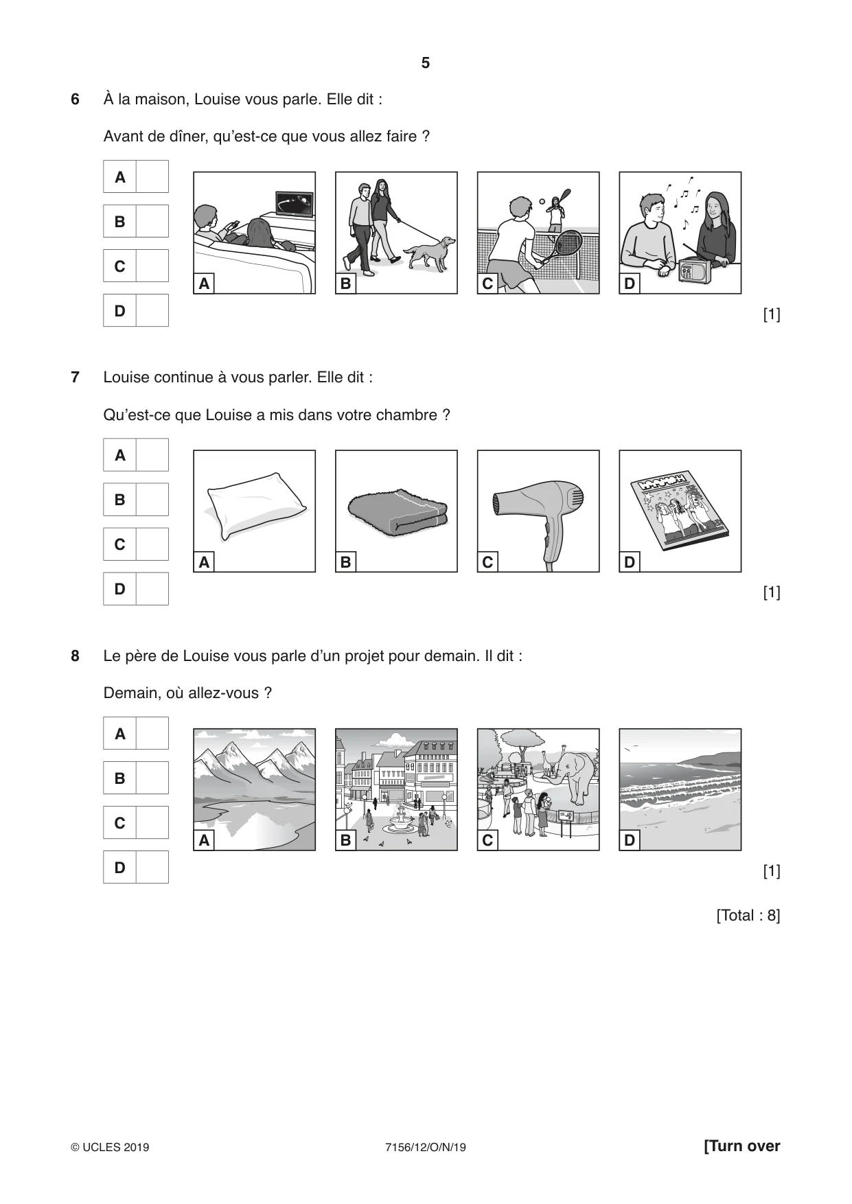 Cambridge IGCSE French (9-1) 7156 2019 Oct/Nov Paper 1 · Variant 2 question paper, page 5 of 12