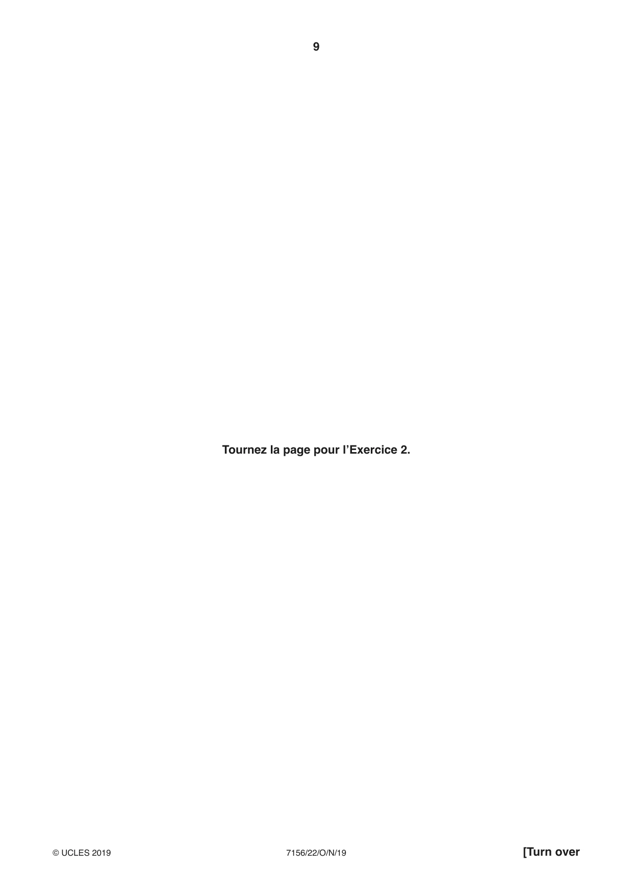 Cambridge IGCSE French (9-1) 7156 2019 Oct/Nov Paper 2 · Variant 2 question paper, page 9 of 16