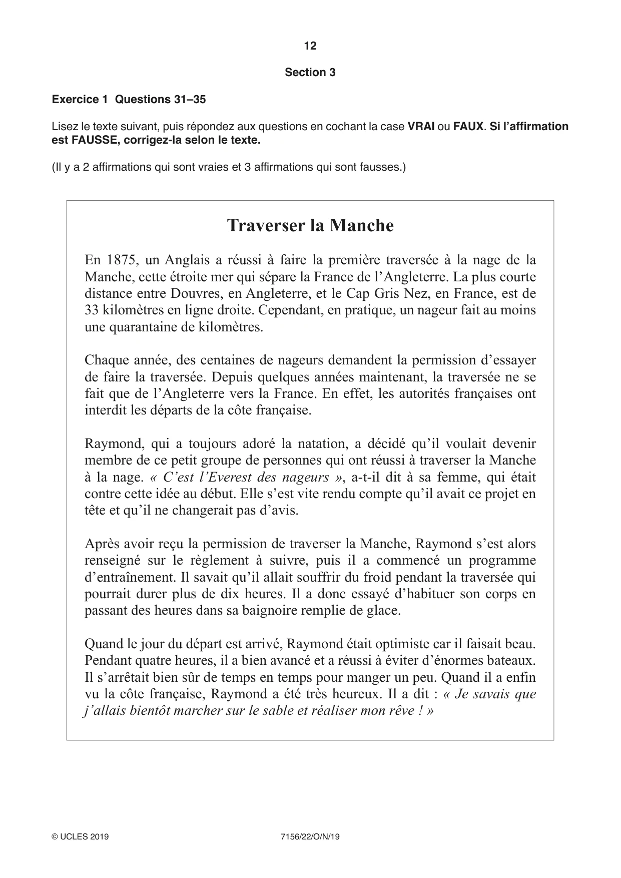 Cambridge IGCSE French (9-1) 7156 2019 Oct/Nov Paper 2 · Variant 2 question paper, page 12 of 16