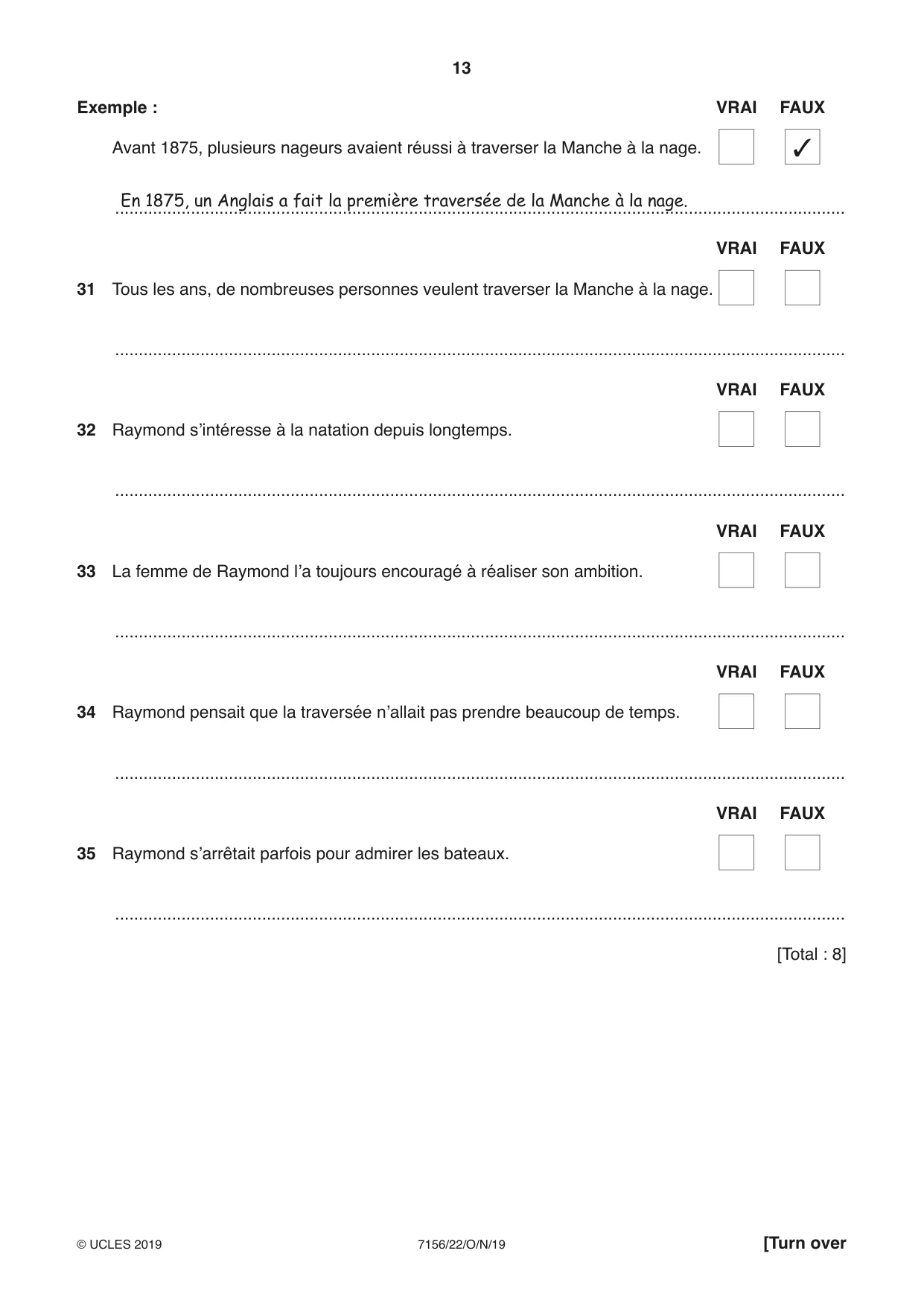 Cambridge IGCSE French (9-1) 7156 2019 Oct/Nov Paper 2 · Variant 2 question paper, page 13 of 16