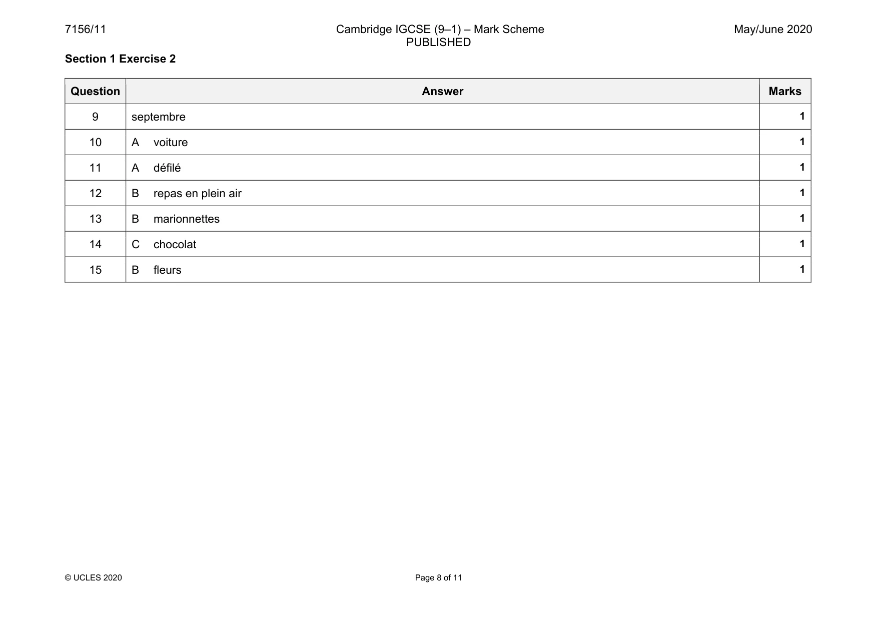 Mark scheme, page 8 of 11