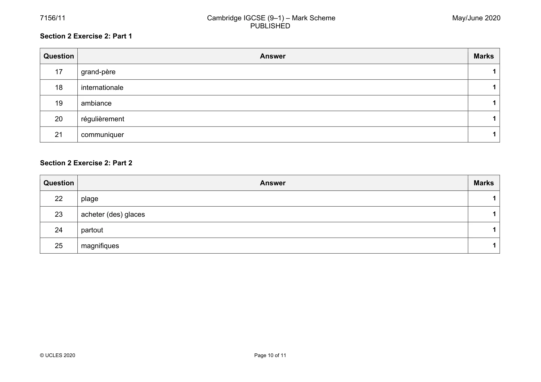 Mark scheme, page 10 of 11