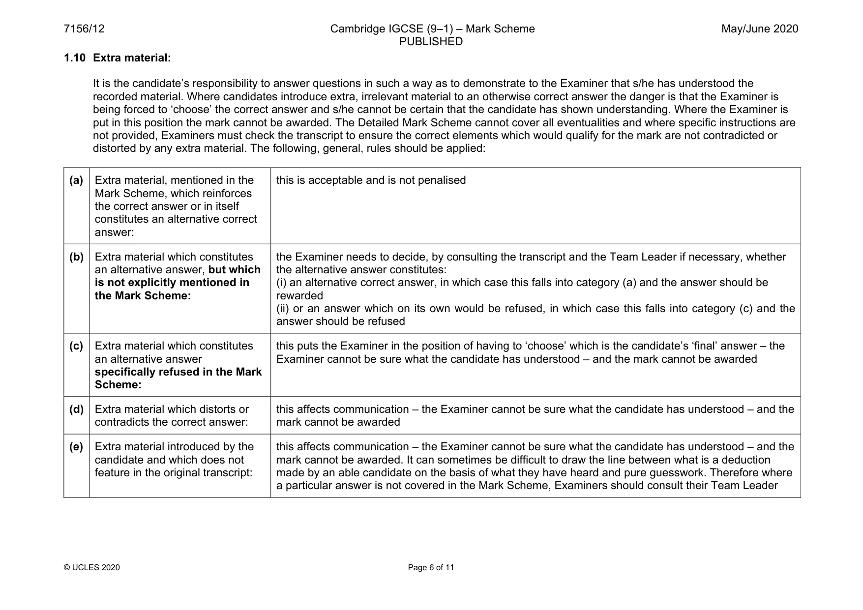Mark scheme, page 6 of 11