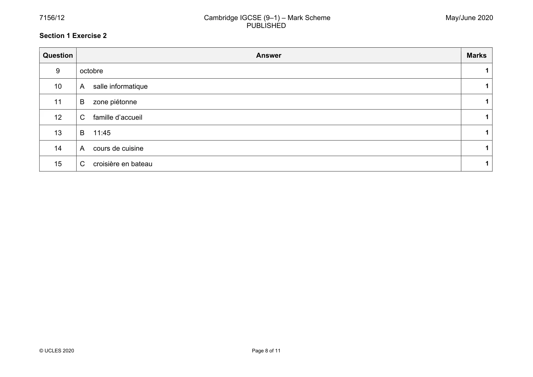 Mark scheme, page 8 of 11