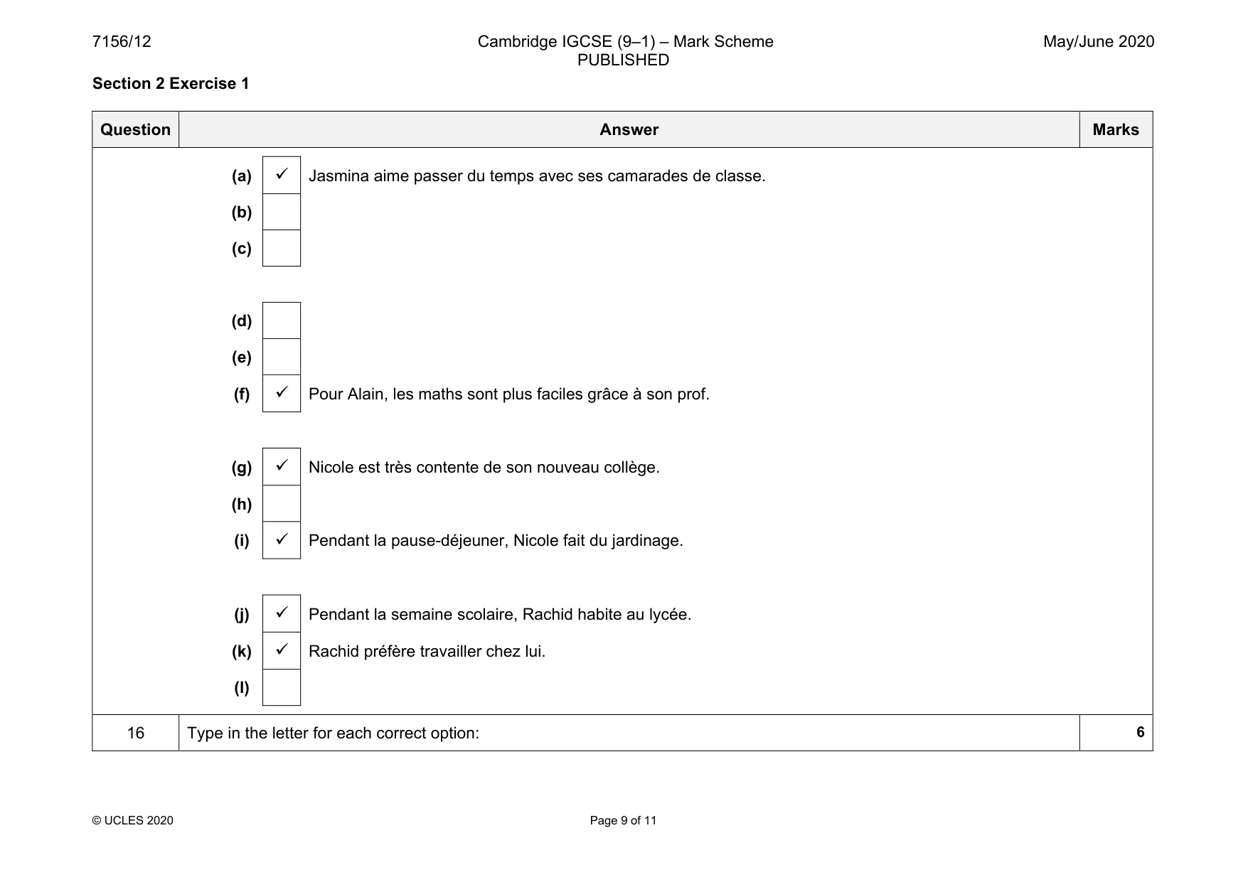 Mark scheme, page 9 of 11