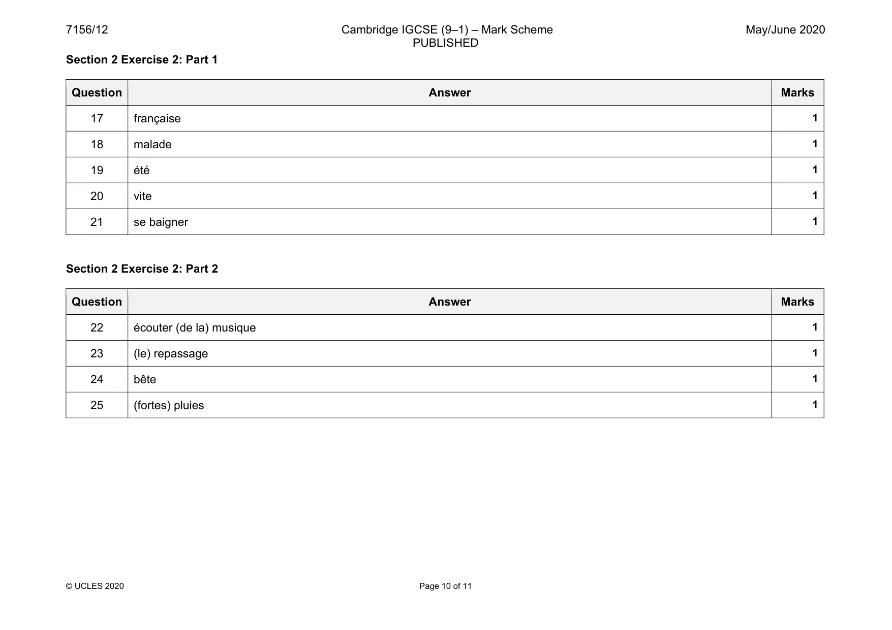 Mark scheme, page 10 of 11