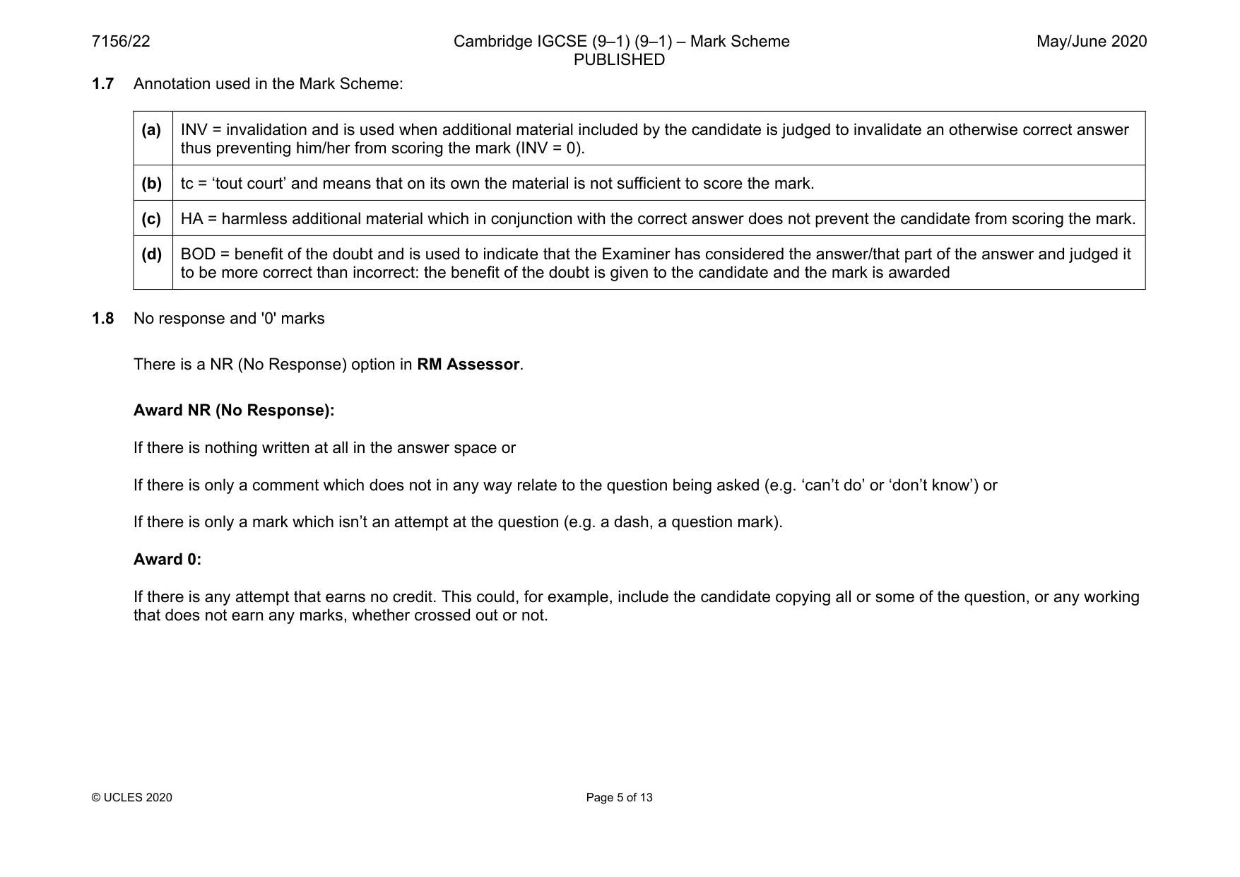 Mark scheme, page 5 of 13