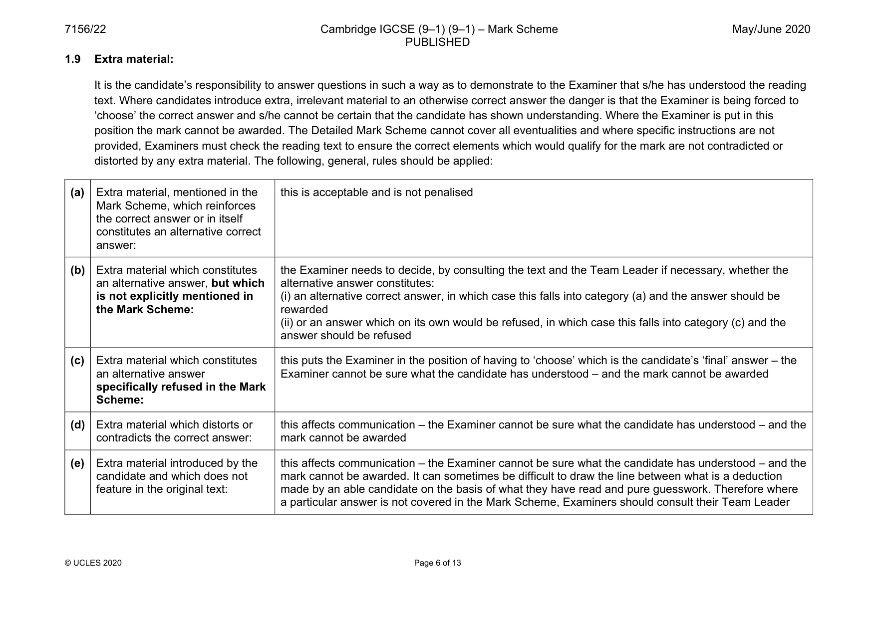 Mark scheme, page 6 of 13