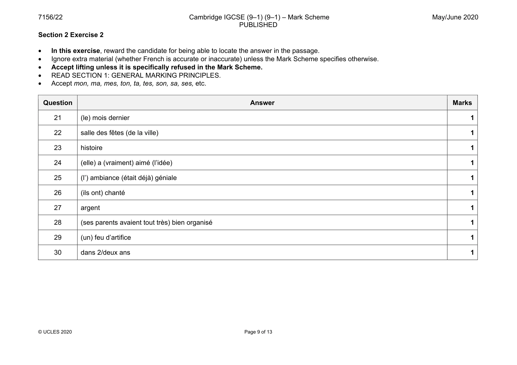 Mark scheme, page 9 of 13