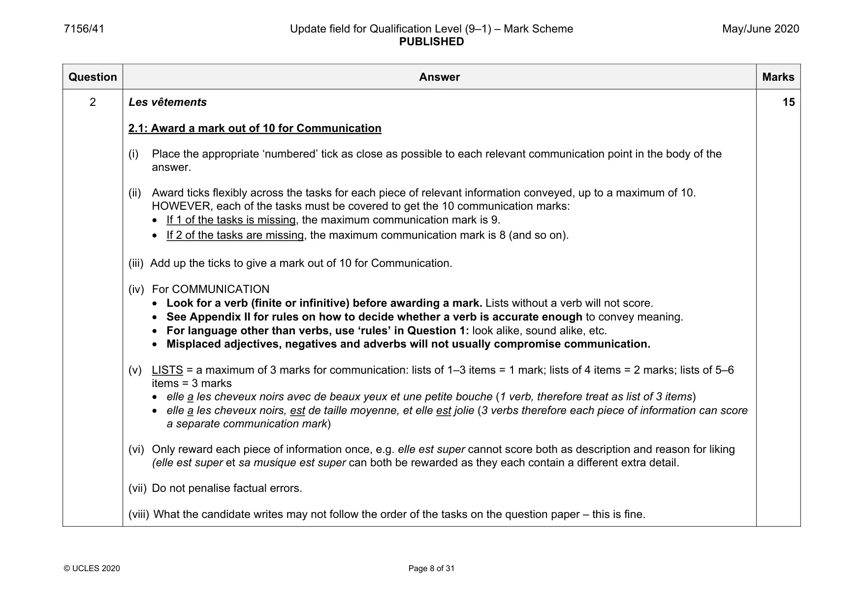 Mark scheme, page 8 of 31