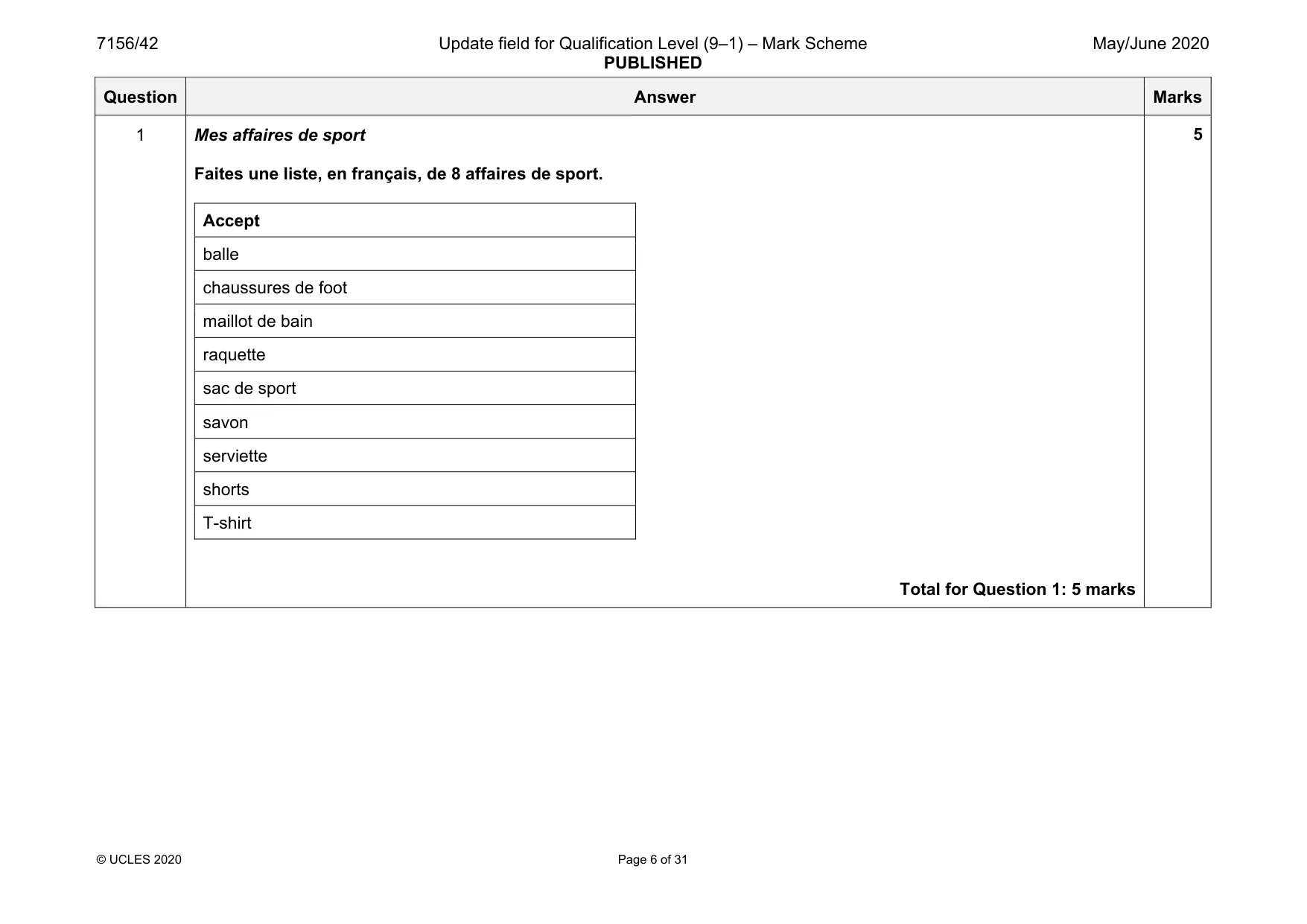 Mark scheme, page 6 of 31
