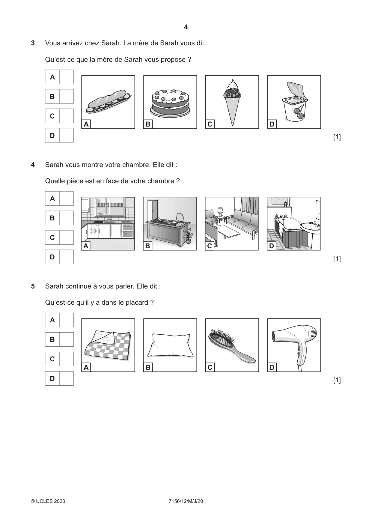 Cambridge IGCSE French (9-1) 7156 2020 May/June Paper 1 · Variant 2 question paper, page 4 of 12