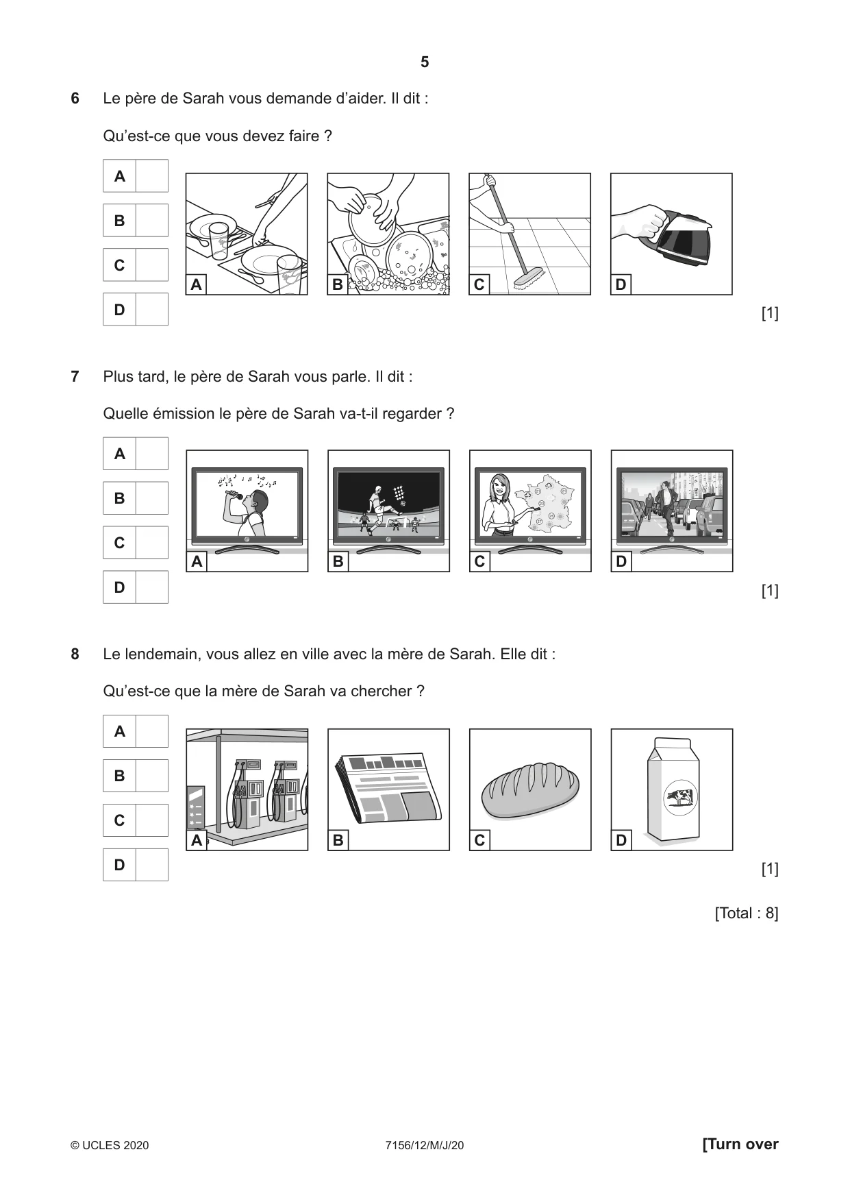 Cambridge IGCSE French (9-1) 7156 2020 May/June Paper 1 · Variant 2 question paper, page 5 of 12