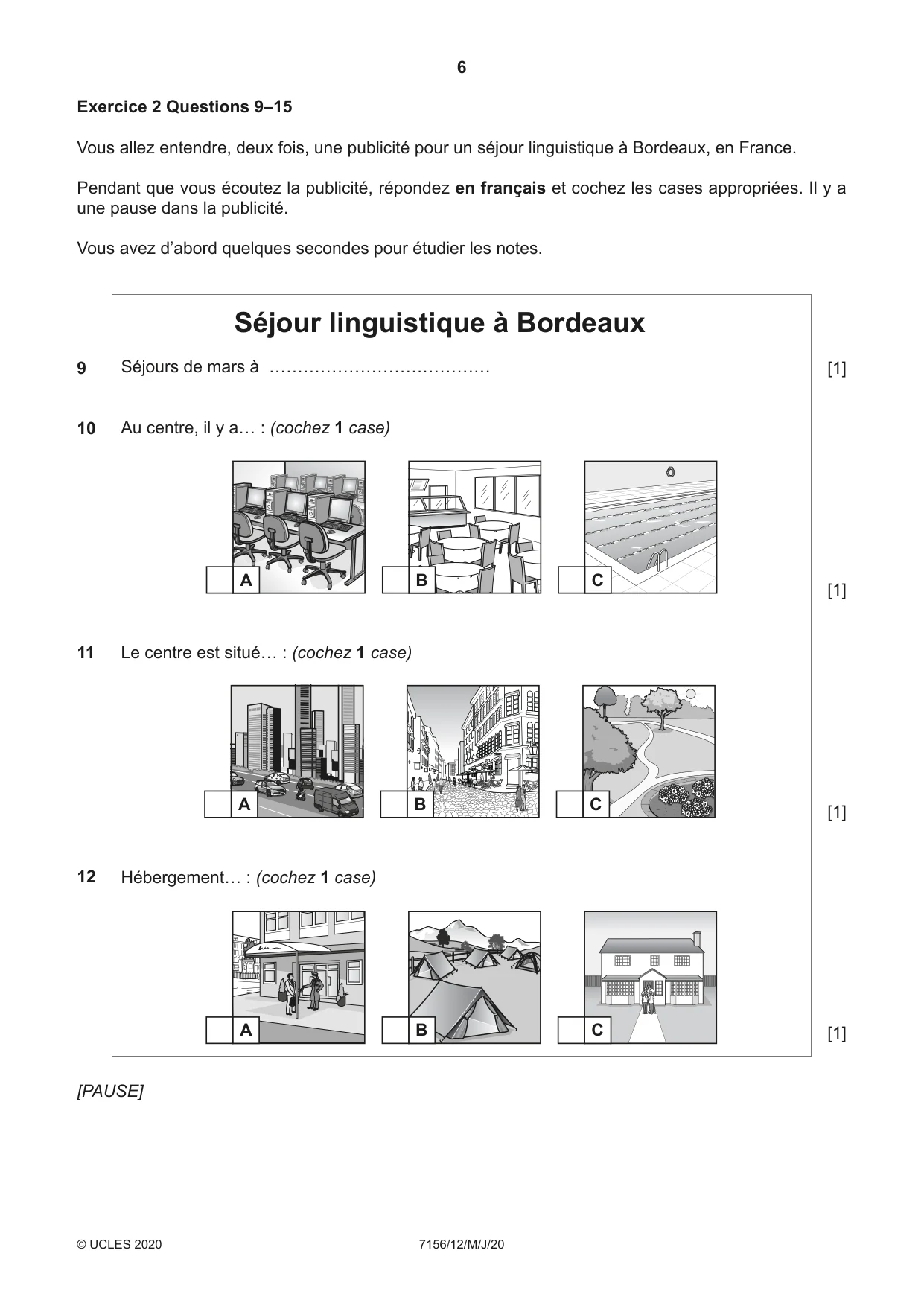 Cambridge IGCSE French (9-1) 7156 2020 May/June Paper 1 · Variant 2 question paper, page 6 of 12