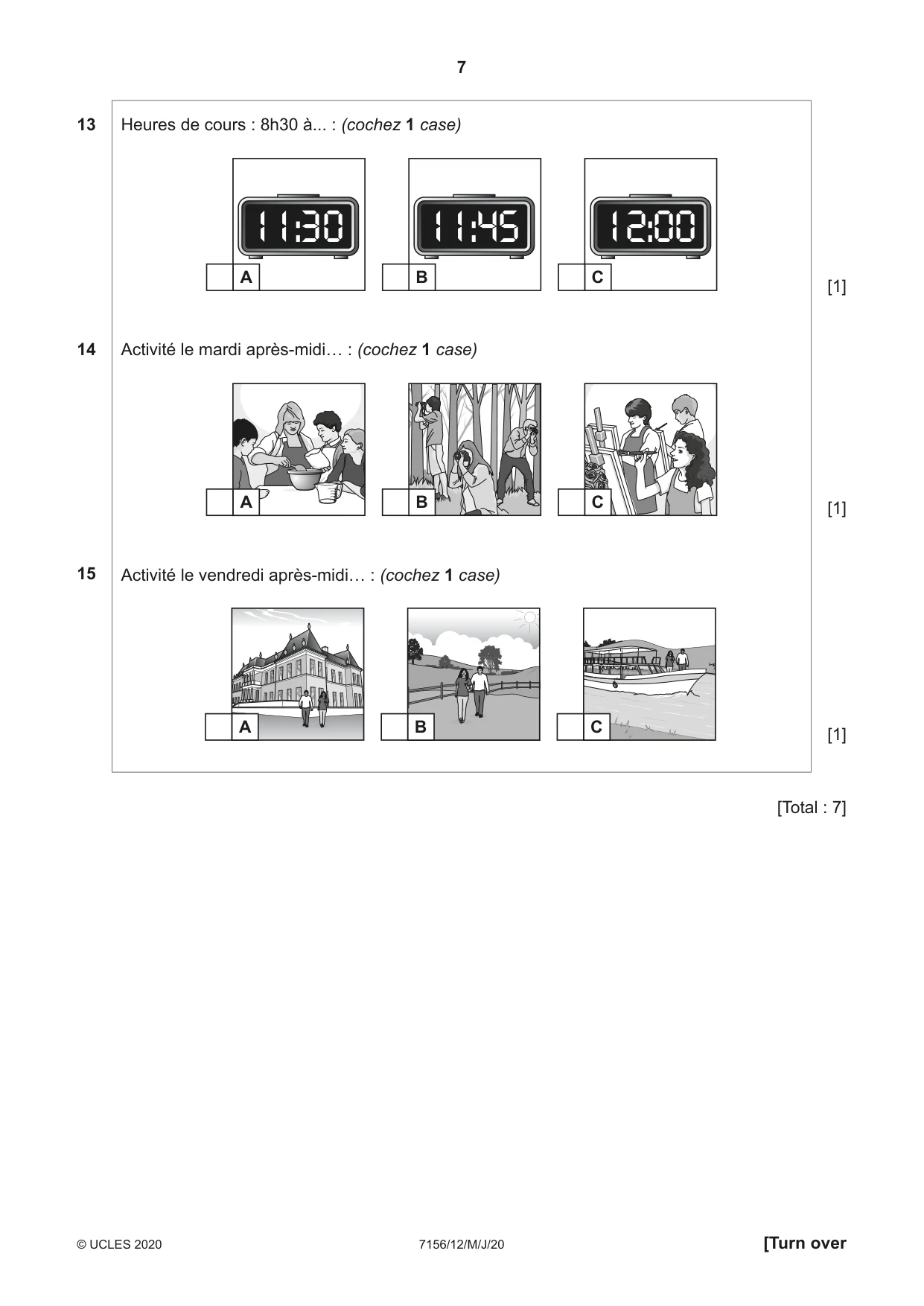 Cambridge IGCSE French (9-1) 7156 2020 May/June Paper 1 · Variant 2 question paper, page 7 of 12