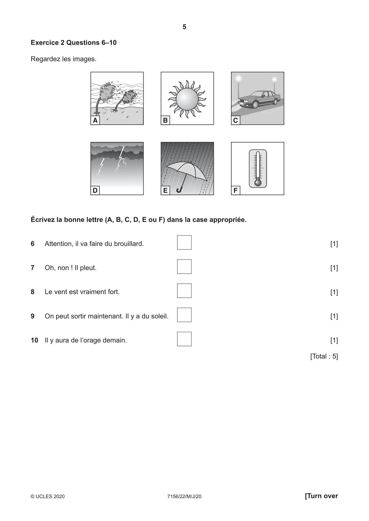 Cambridge IGCSE French (9-1) 7156 2020 May/June Paper 2 · Variant 2 question paper, page 5 of 16
