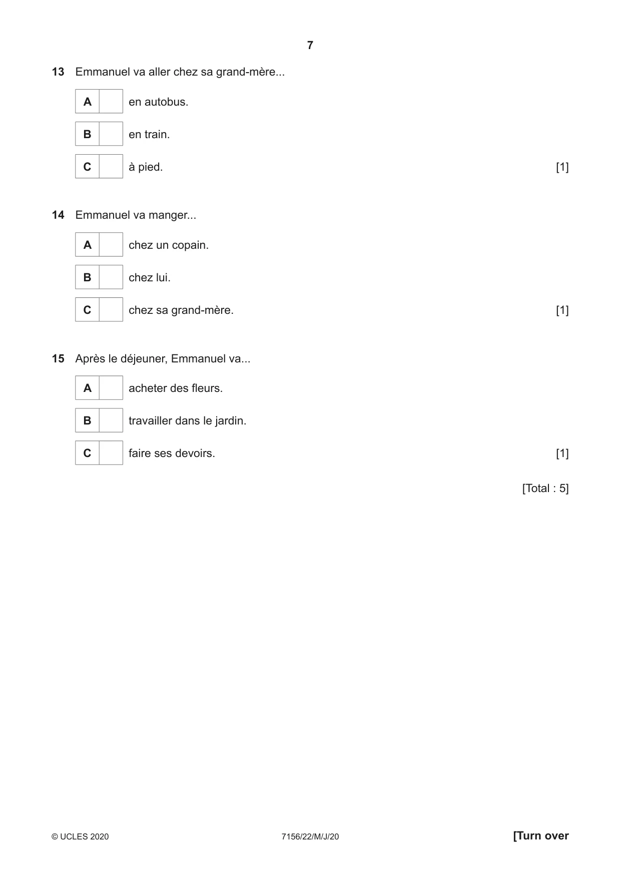 Cambridge IGCSE French (9-1) 7156 2020 May/June Paper 2 · Variant 2 question paper, page 7 of 16