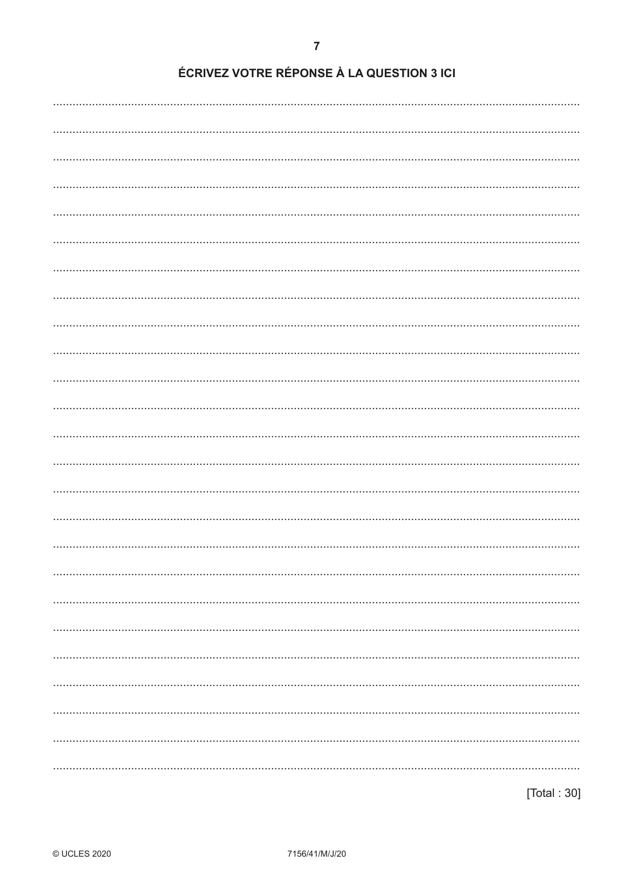Cambridge IGCSE French (9-1) 7156 2020 May/June Paper 4 · Variant 1 question paper, page 7 of 8
