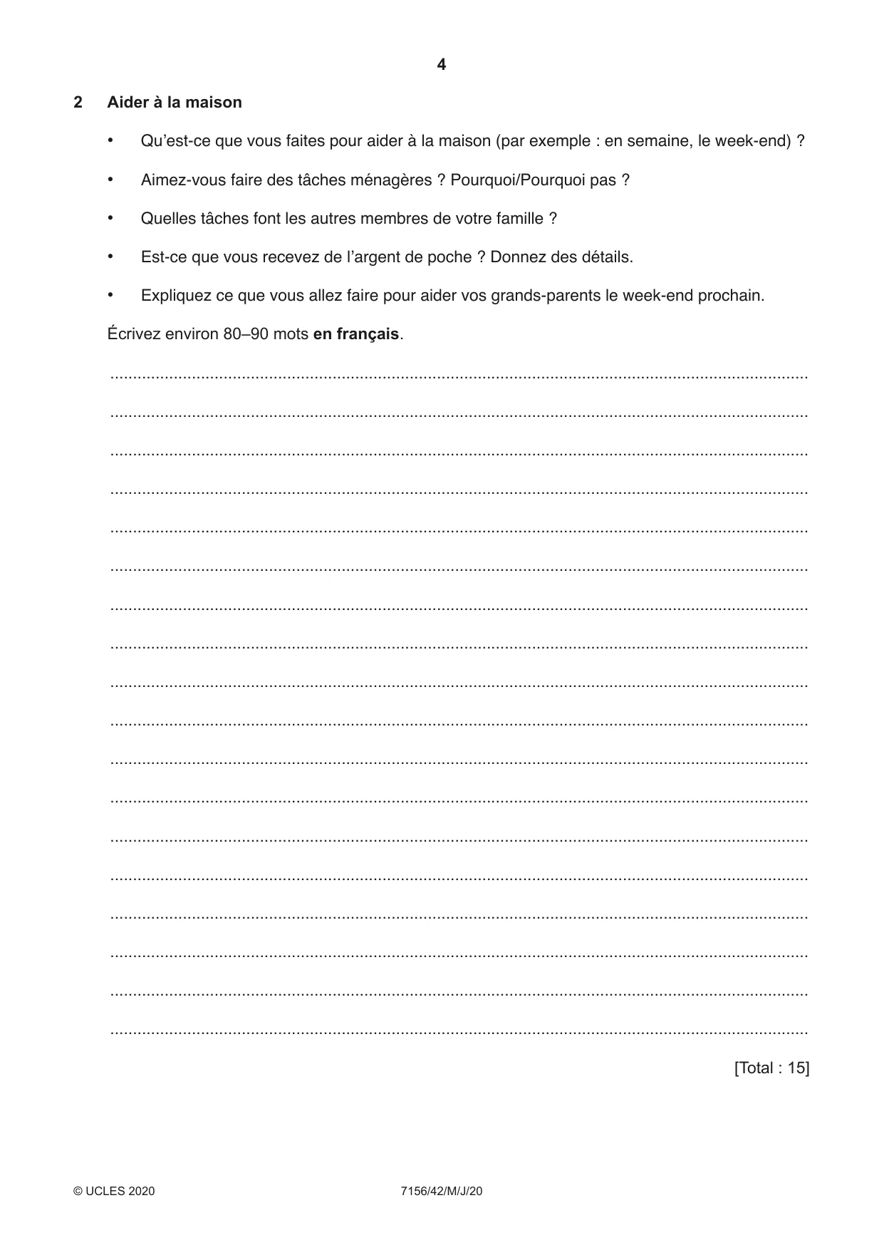 Cambridge IGCSE French (9-1) 7156 2020 May/June Paper 4 · Variant 2 question paper, page 4 of 8