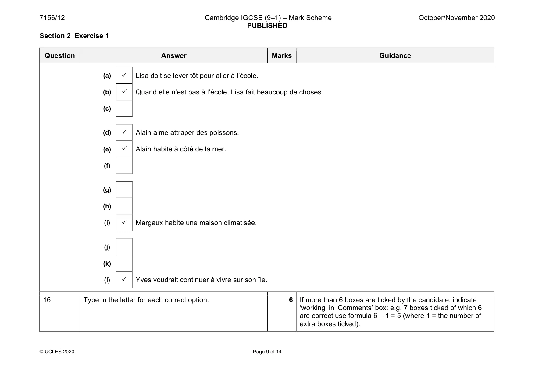 Mark scheme, page 9 of 14