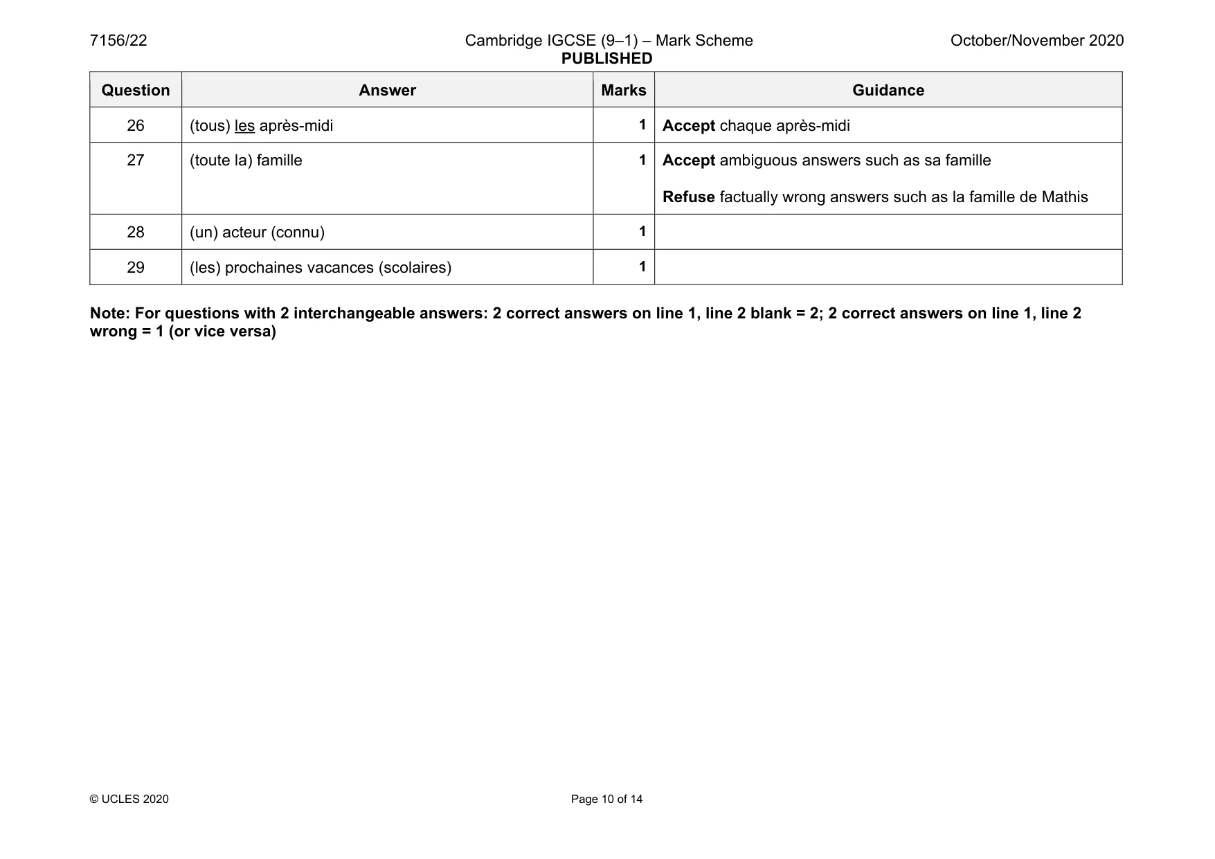 Mark scheme, page 10 of 14