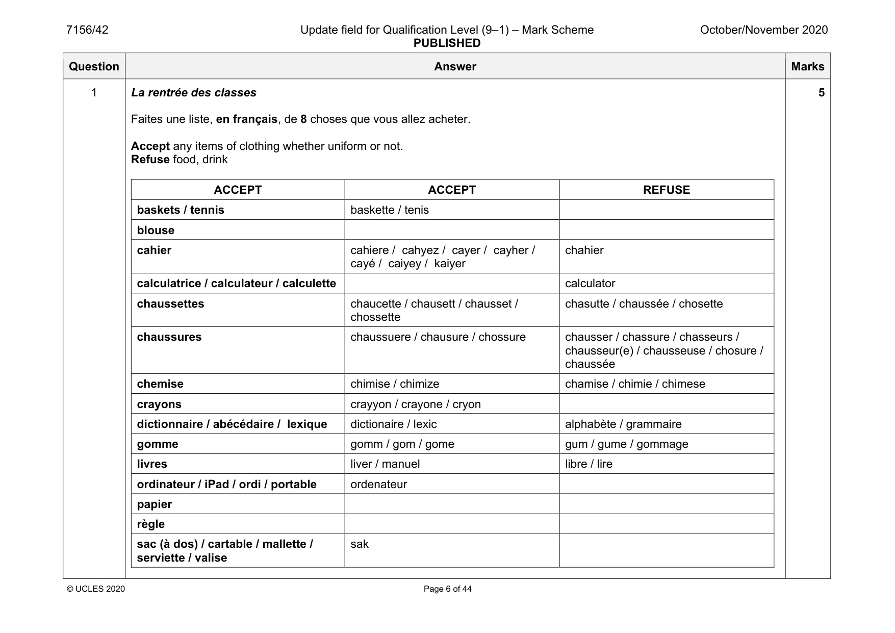 Mark scheme, page 6 of 44