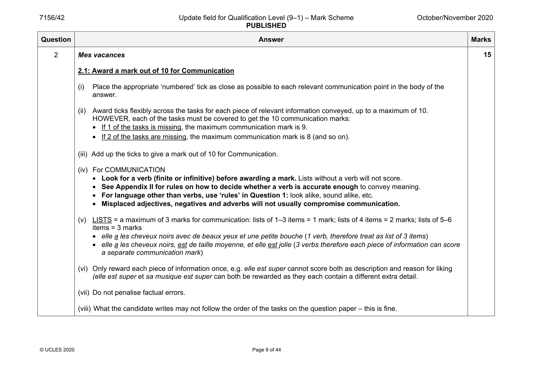 Mark scheme, page 9 of 44
