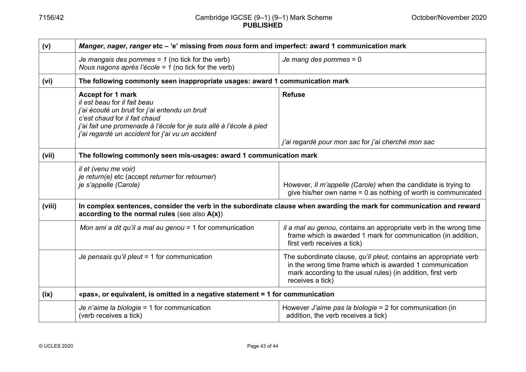 Mark scheme, page 43 of 44
