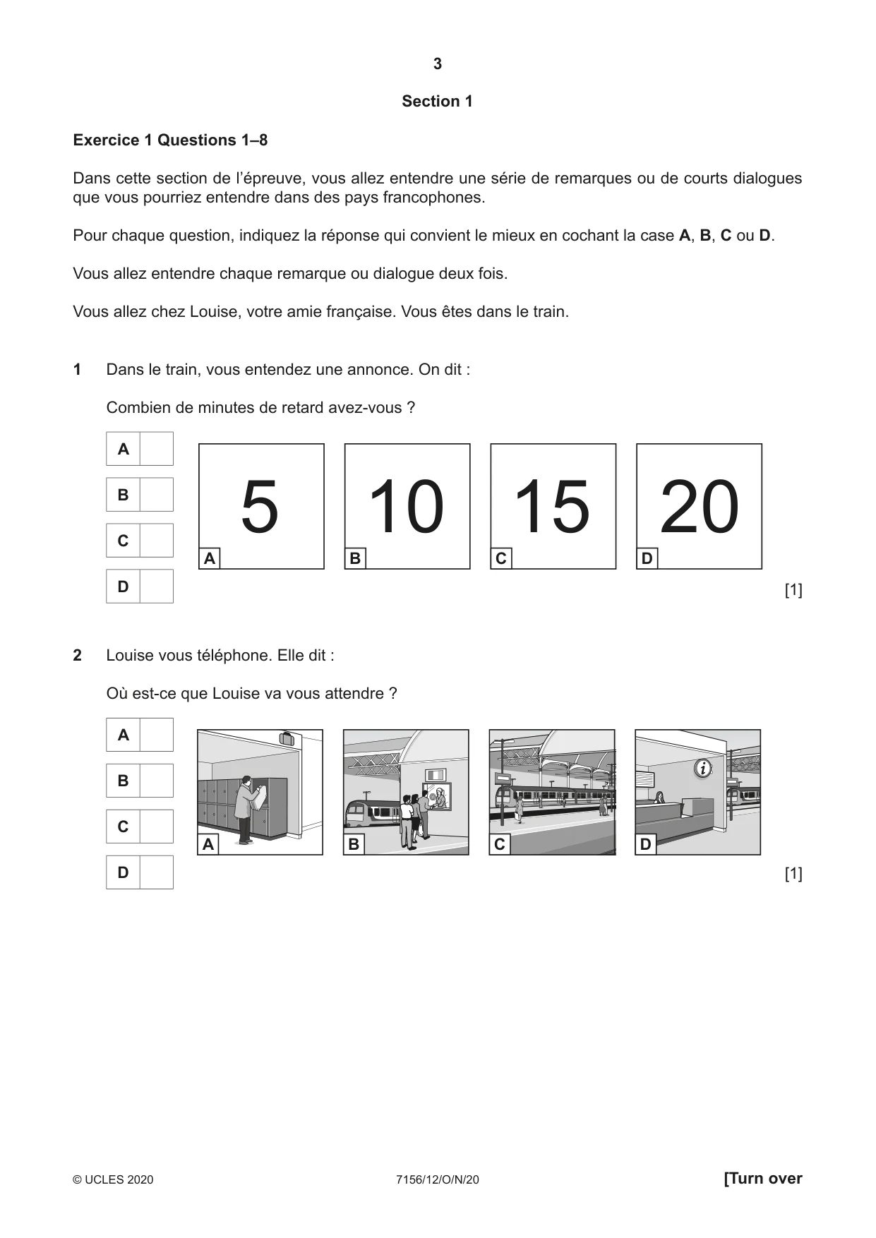 Cambridge IGCSE French (9-1) 7156 2020 Oct/Nov Paper 1 · Variant 2 question paper, page 3 of 12