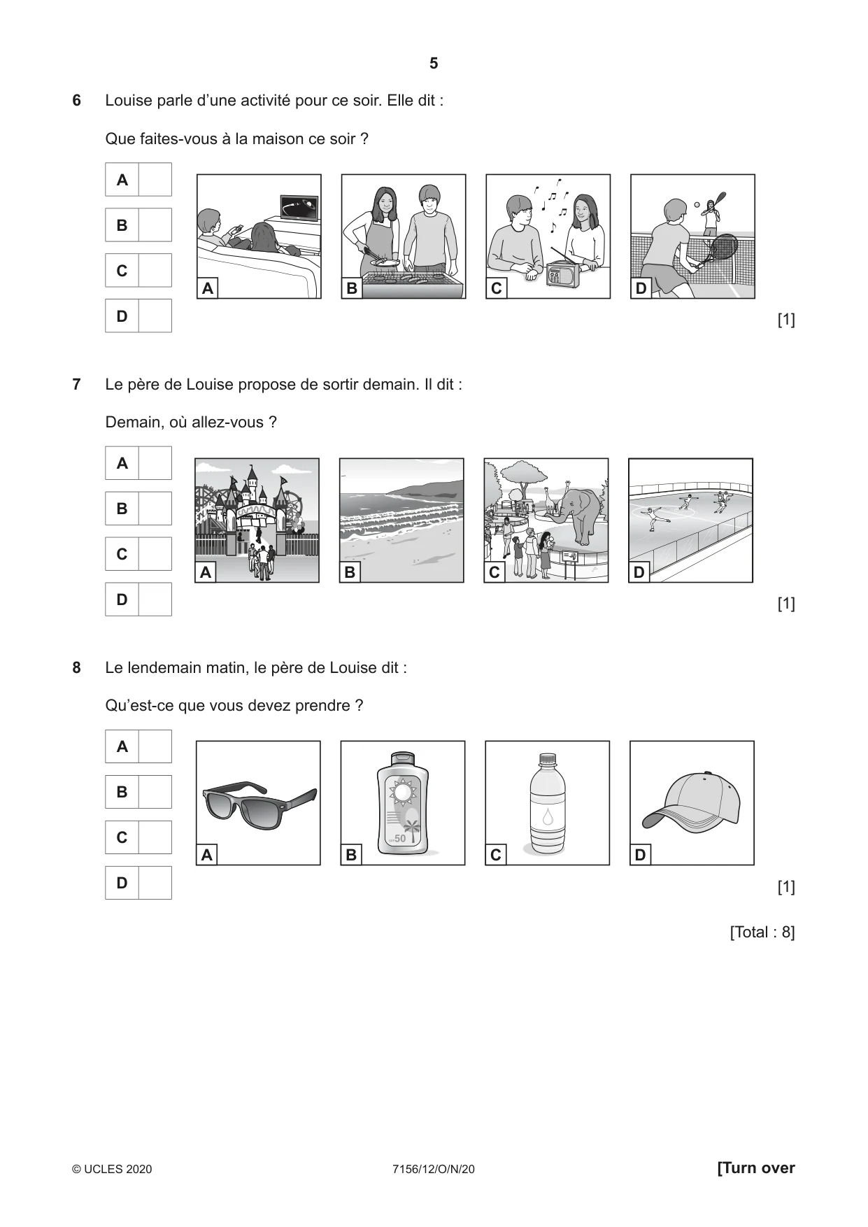 Cambridge IGCSE French (9-1) 7156 2020 Oct/Nov Paper 1 · Variant 2 question paper, page 5 of 12