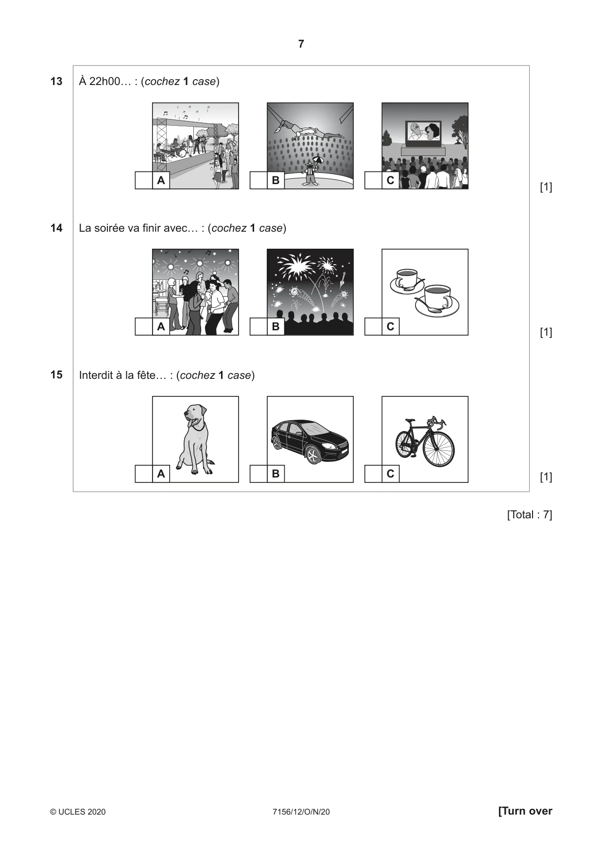Cambridge IGCSE French (9-1) 7156 2020 Oct/Nov Paper 1 · Variant 2 question paper, page 7 of 12