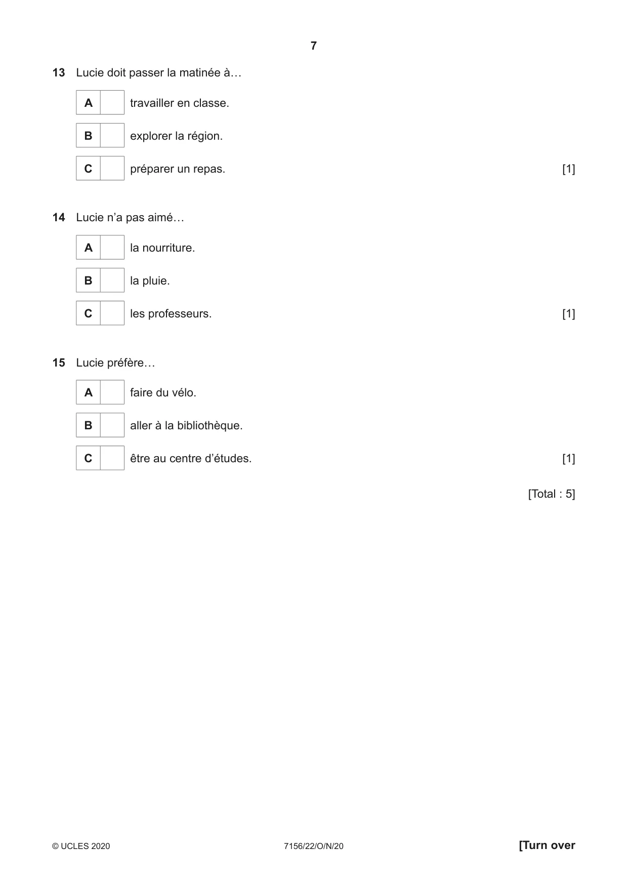 Cambridge IGCSE French (9-1) 7156 2020 Oct/Nov Paper 2 · Variant 2 question paper, page 7 of 16