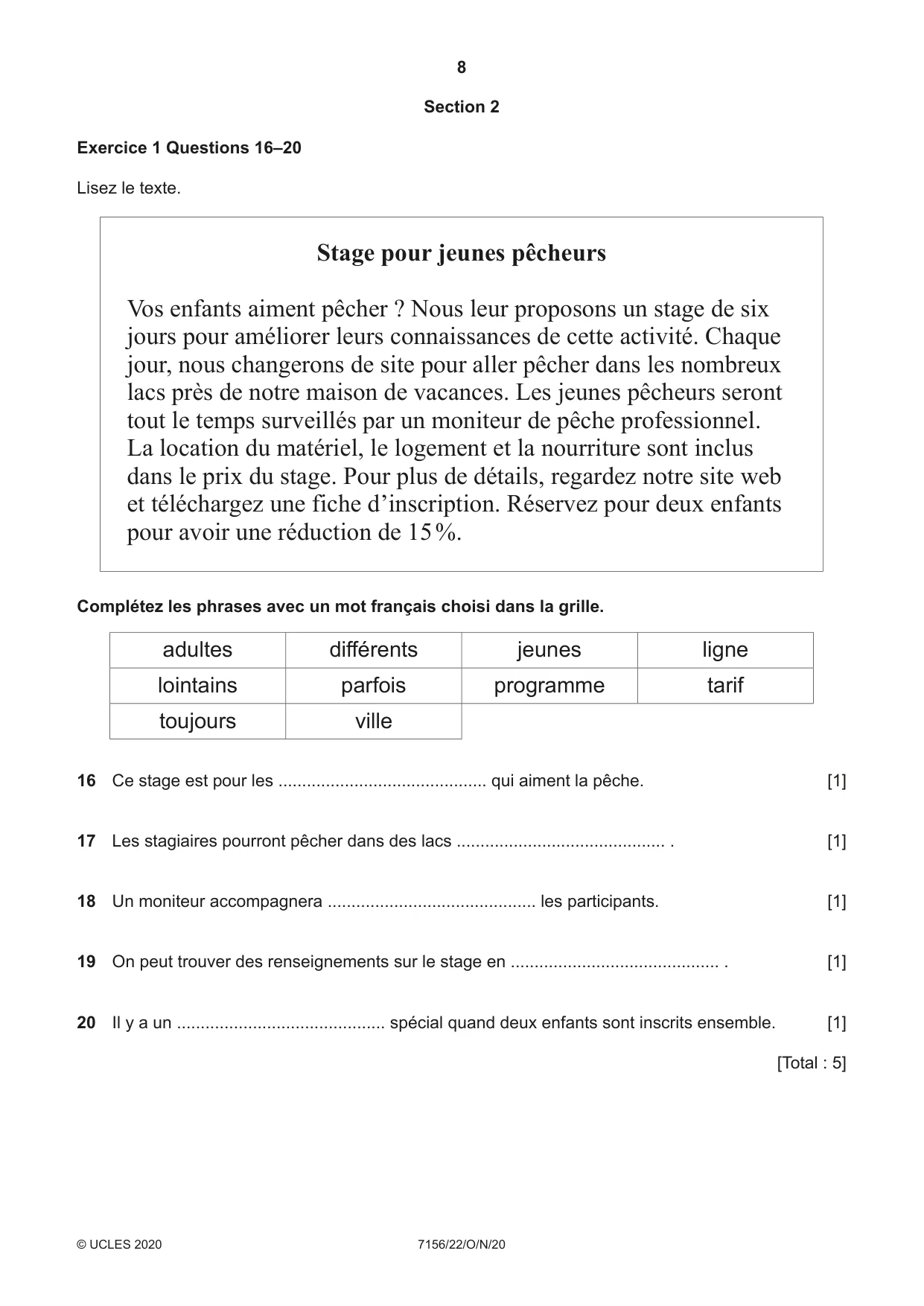 Cambridge IGCSE French (9-1) 7156 2020 Oct/Nov Paper 2 · Variant 2 question paper, page 8 of 16
