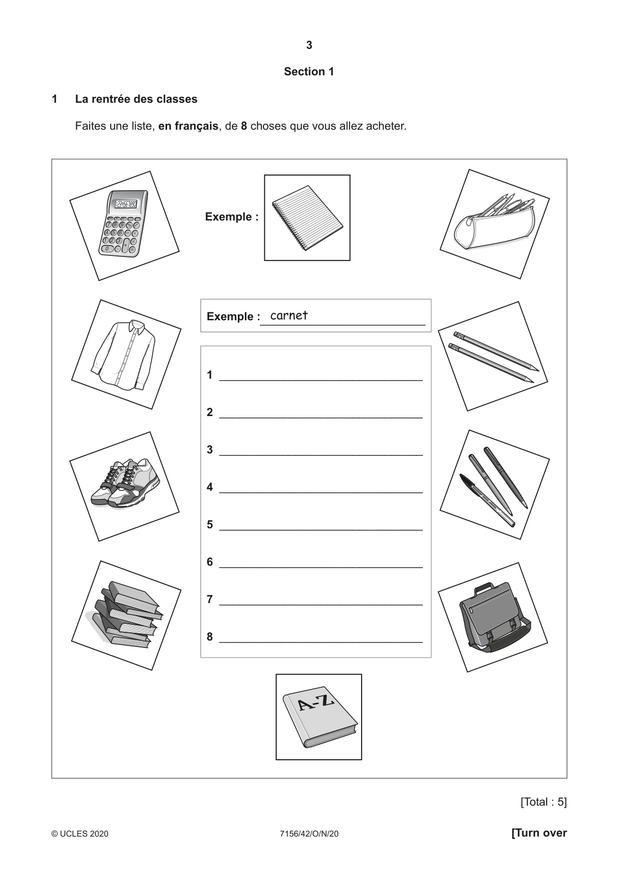 Cambridge IGCSE French (9-1) 7156 2020 Oct/Nov Paper 4 · Variant 2 question paper, page 3 of 8