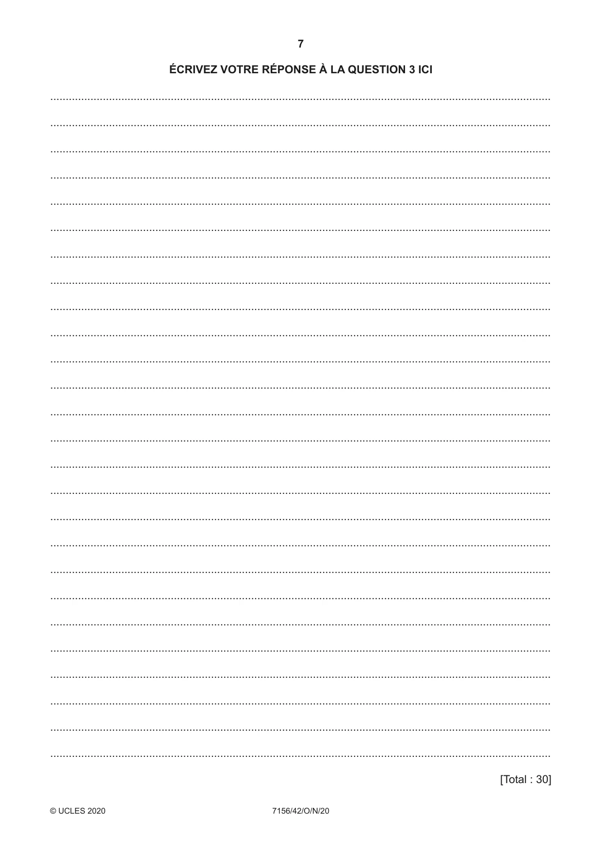 Cambridge IGCSE French (9-1) 7156 2020 Oct/Nov Paper 4 · Variant 2 question paper, page 7 of 8
