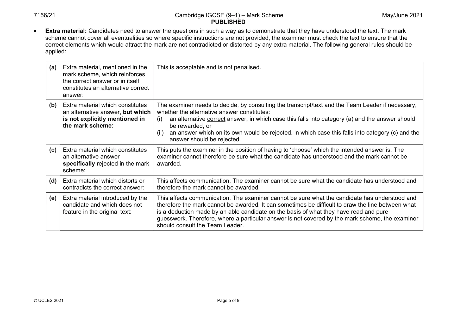 Mark scheme, page 5 of 9