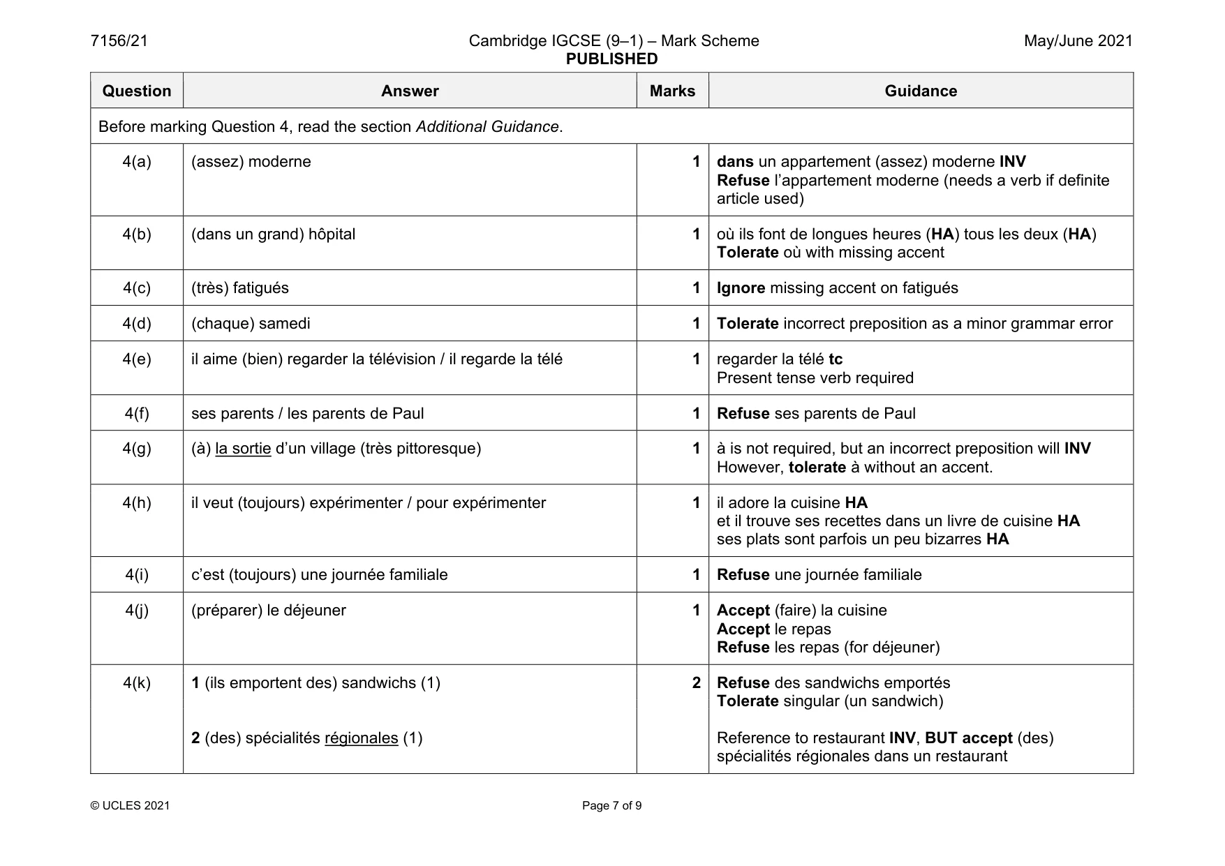 Mark scheme, page 7 of 9