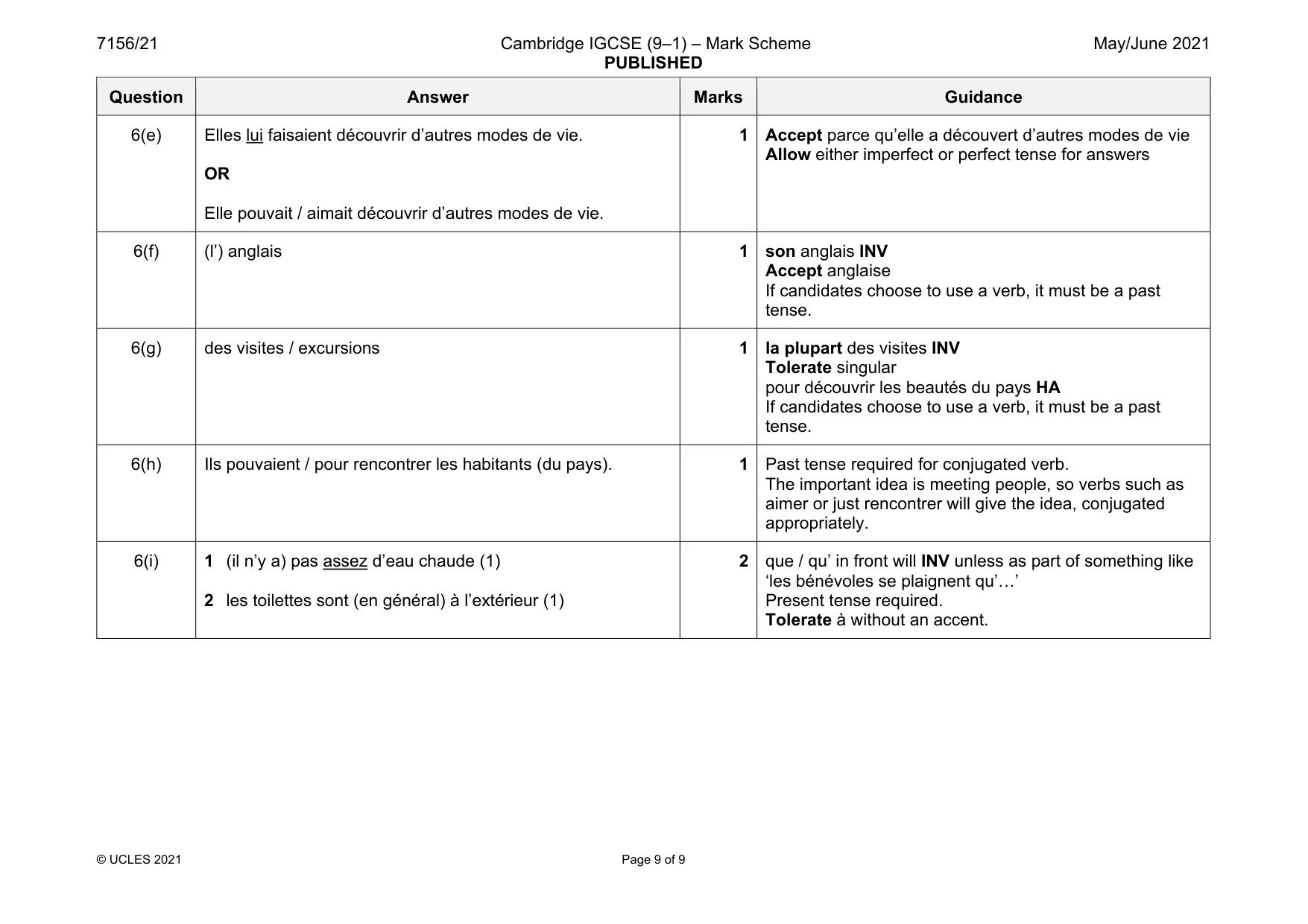 Mark scheme, page 9 of 9