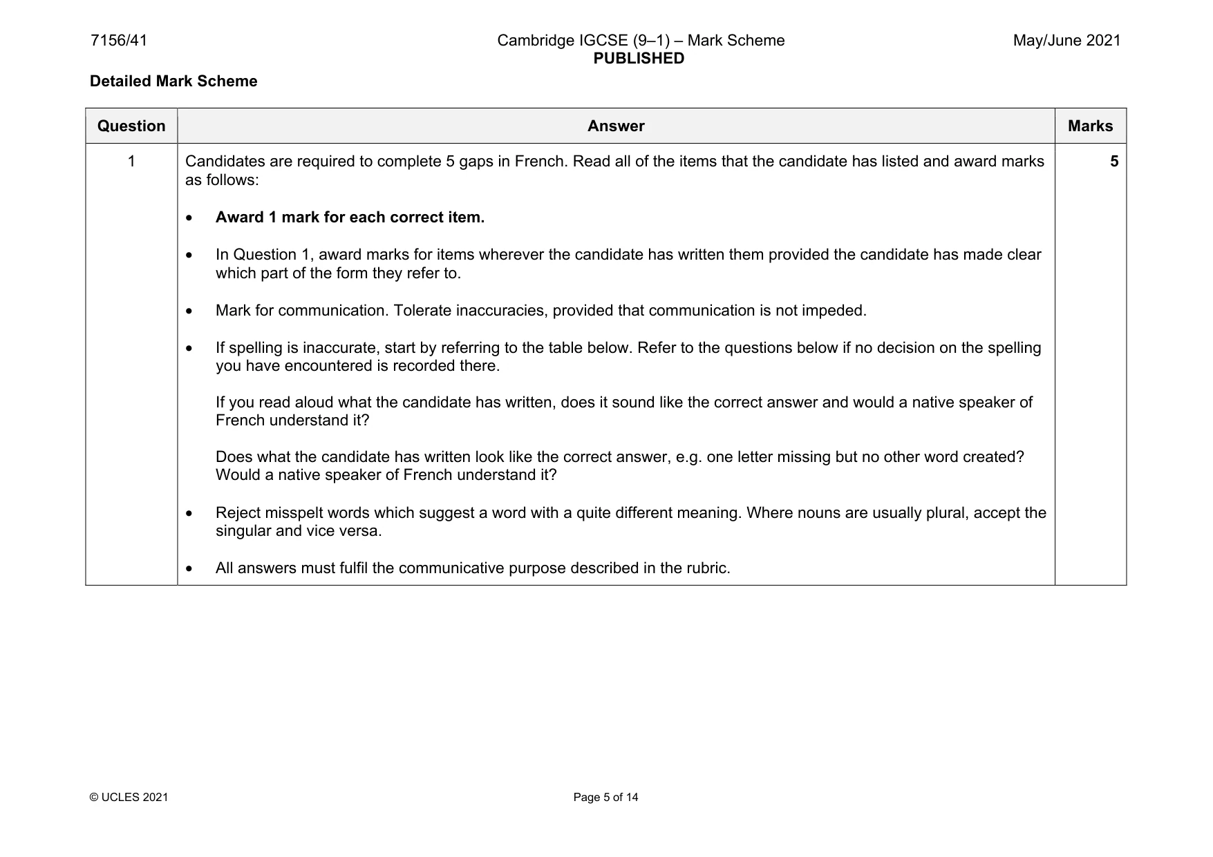 Mark scheme, page 5 of 14