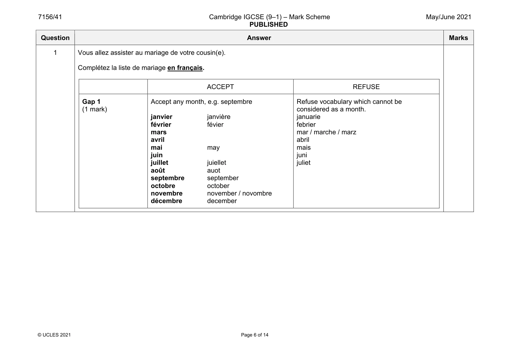 Mark scheme, page 6 of 14