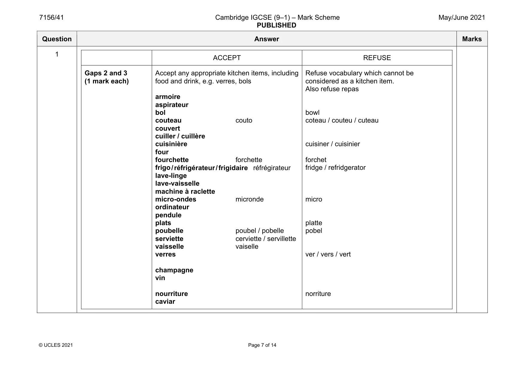 Mark scheme, page 7 of 14