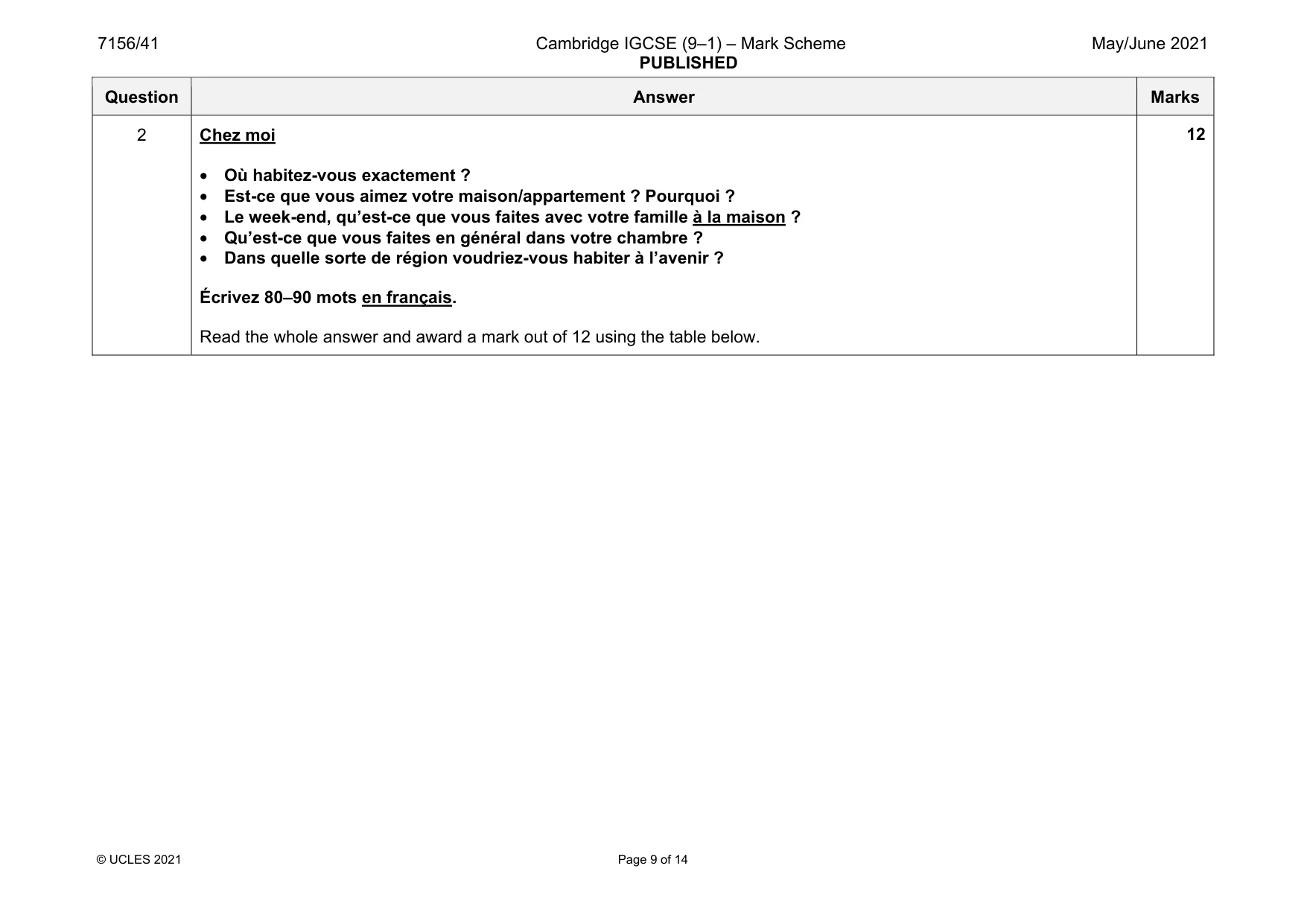 Mark scheme, page 9 of 14