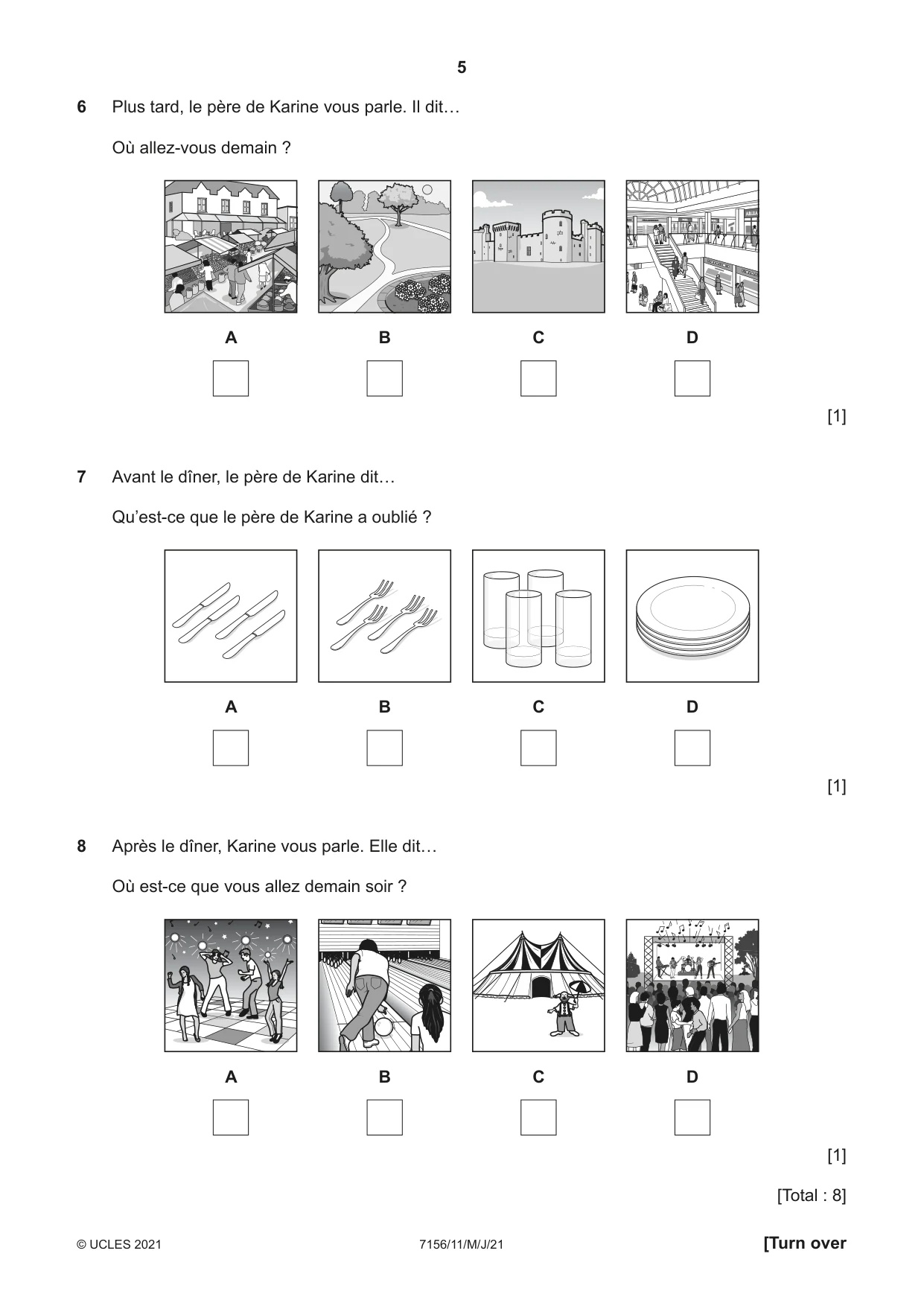 Cambridge IGCSE French (9-1) 7156 2021 May/June Paper 1 · Variant 1 question paper, page 5 of 16