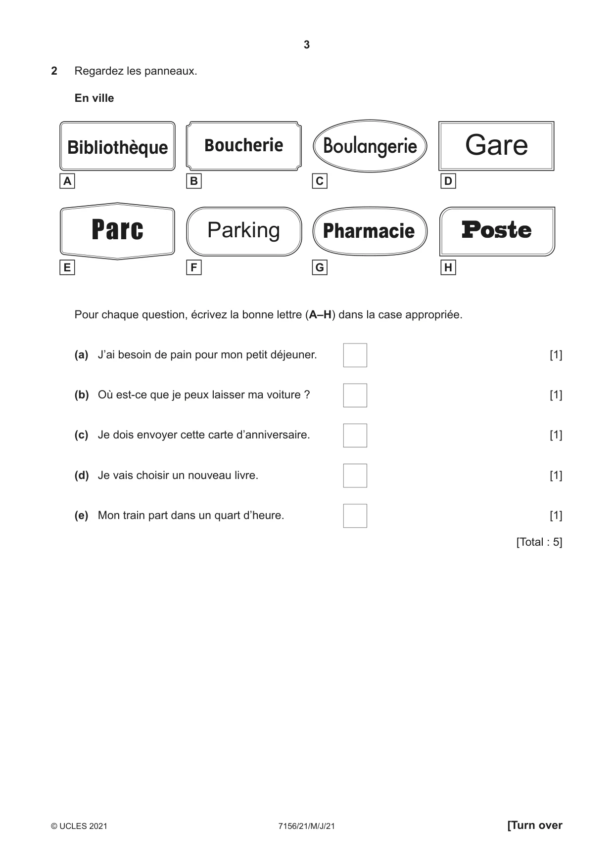 Cambridge IGCSE French (9-1) 7156 2021 May/June Paper 2 · Variant 1 question paper, page 3 of 12