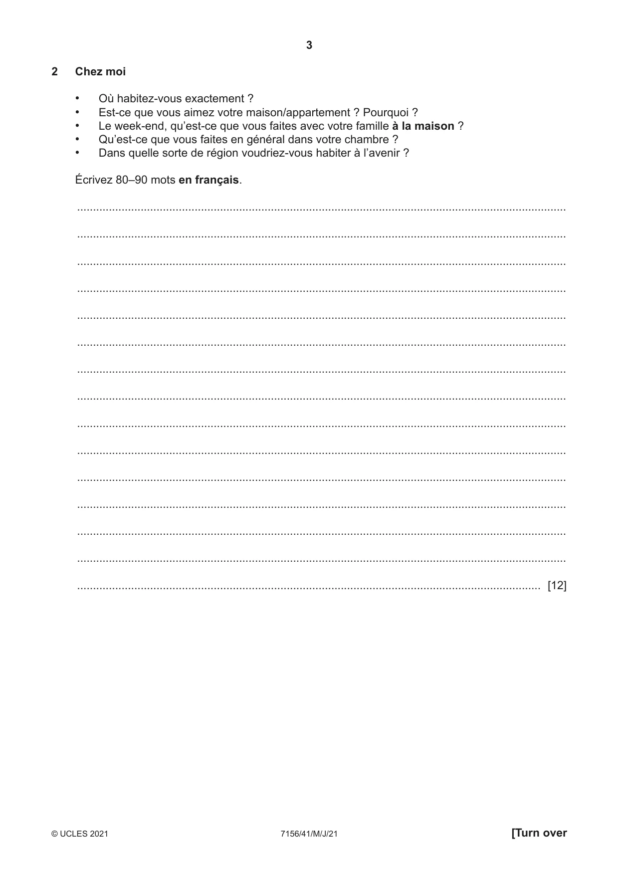 Cambridge IGCSE French (9-1) 7156 2021 May/June Paper 4 · Variant 1 question paper, page 3 of 8