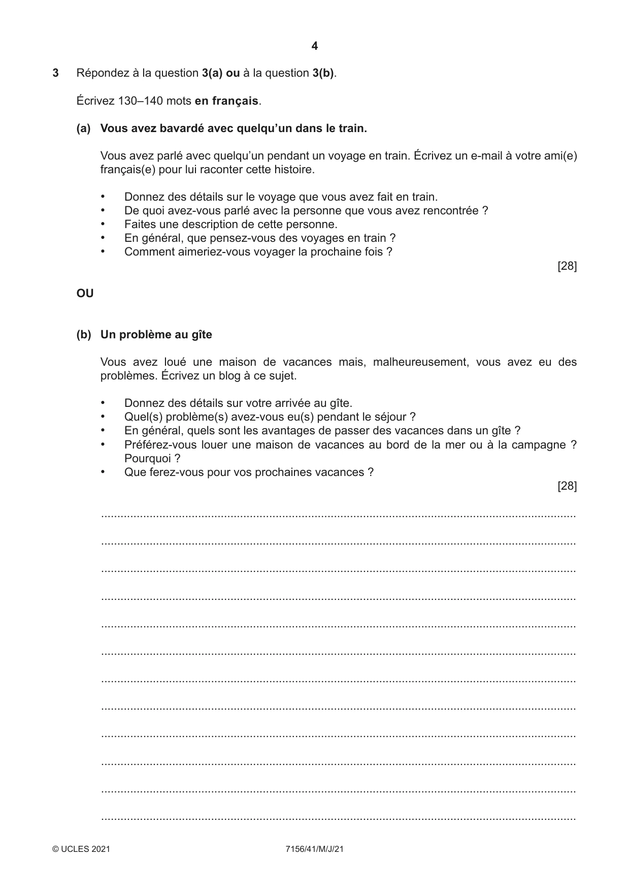 Cambridge IGCSE French (9-1) 7156 2021 May/June Paper 4 · Variant 1 question paper, page 4 of 8