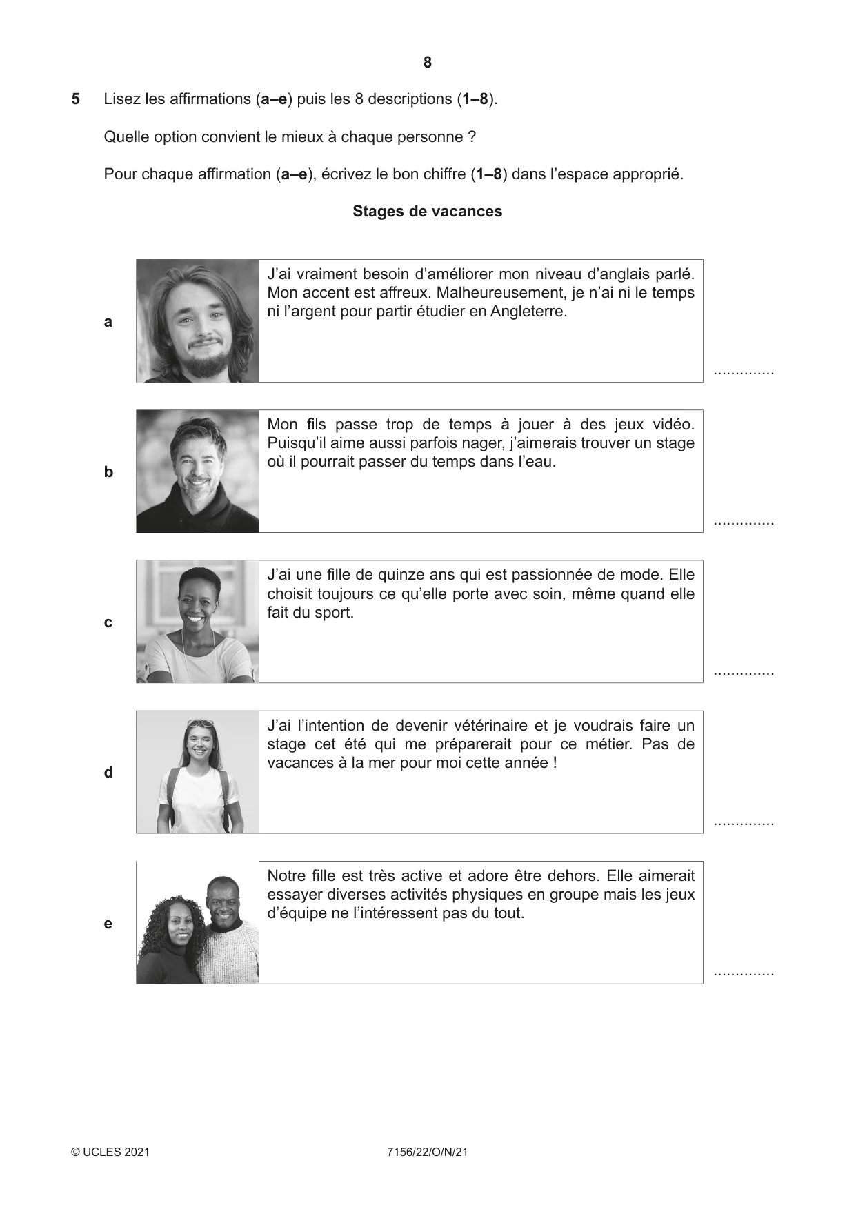 Cambridge IGCSE French (9-1) 7156 2021 Oct/Nov Paper 2 · Variant 2 question paper, page 8 of 12