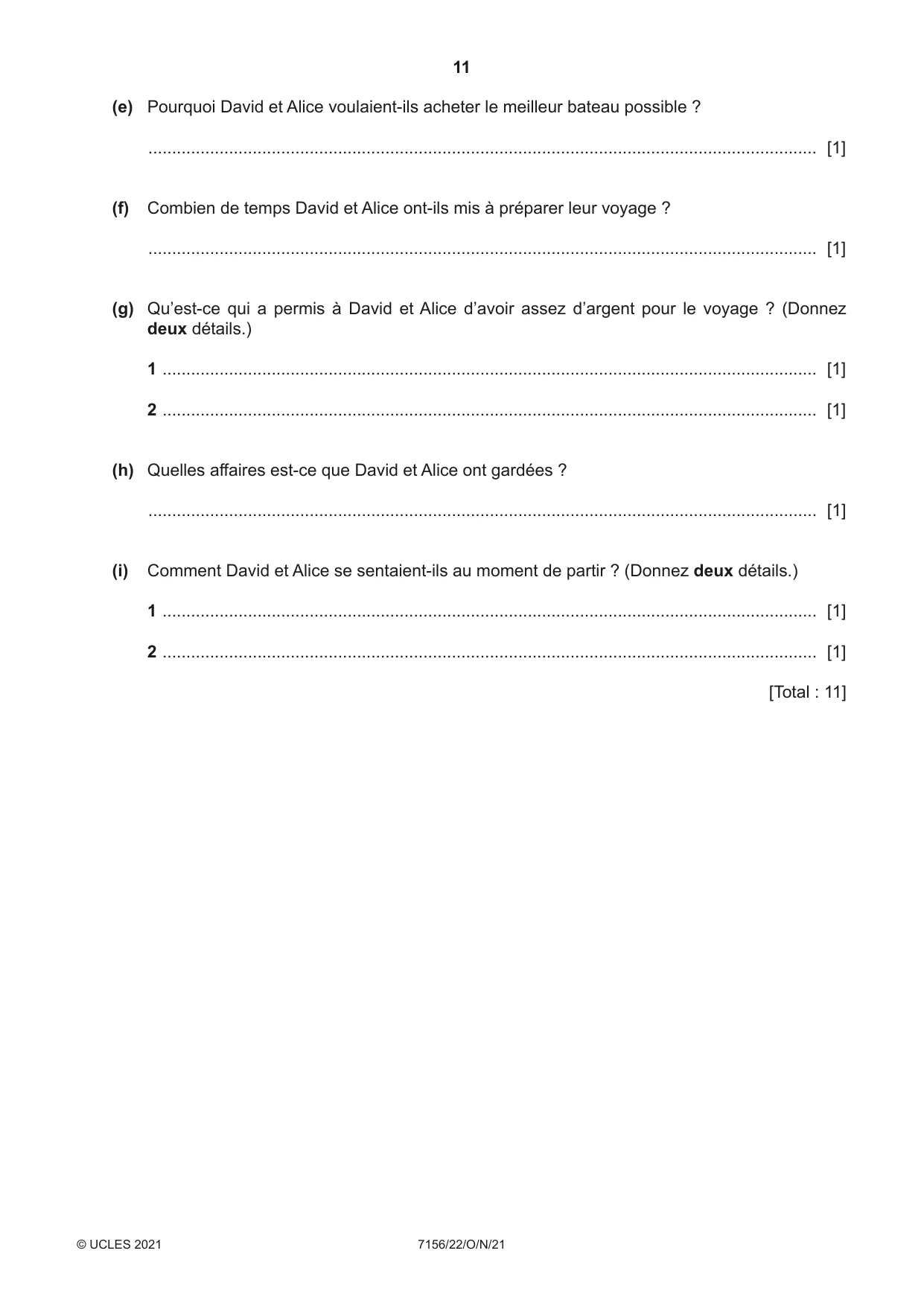 Cambridge IGCSE French (9-1) 7156 2021 Oct/Nov Paper 2 · Variant 2 question paper, page 11 of 12
