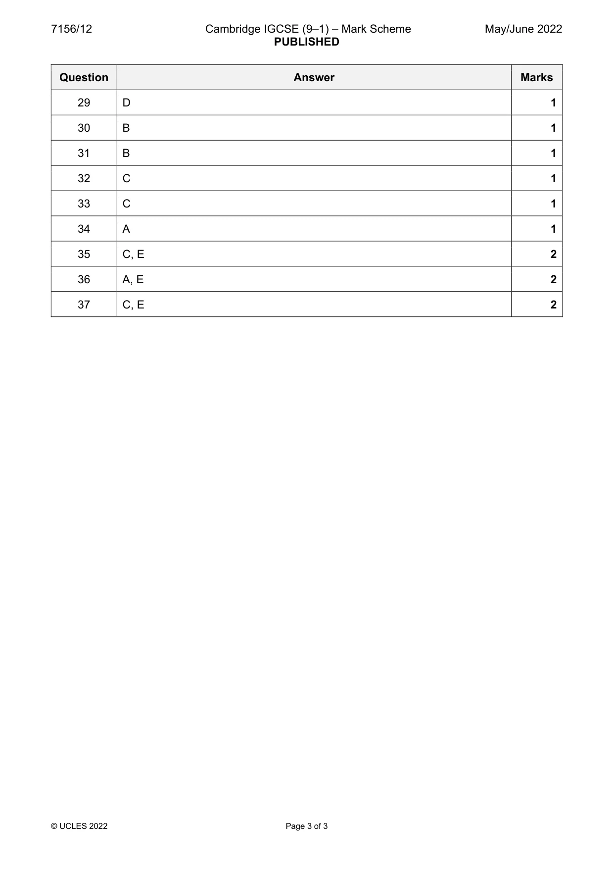 Mark scheme, page 3 of 3